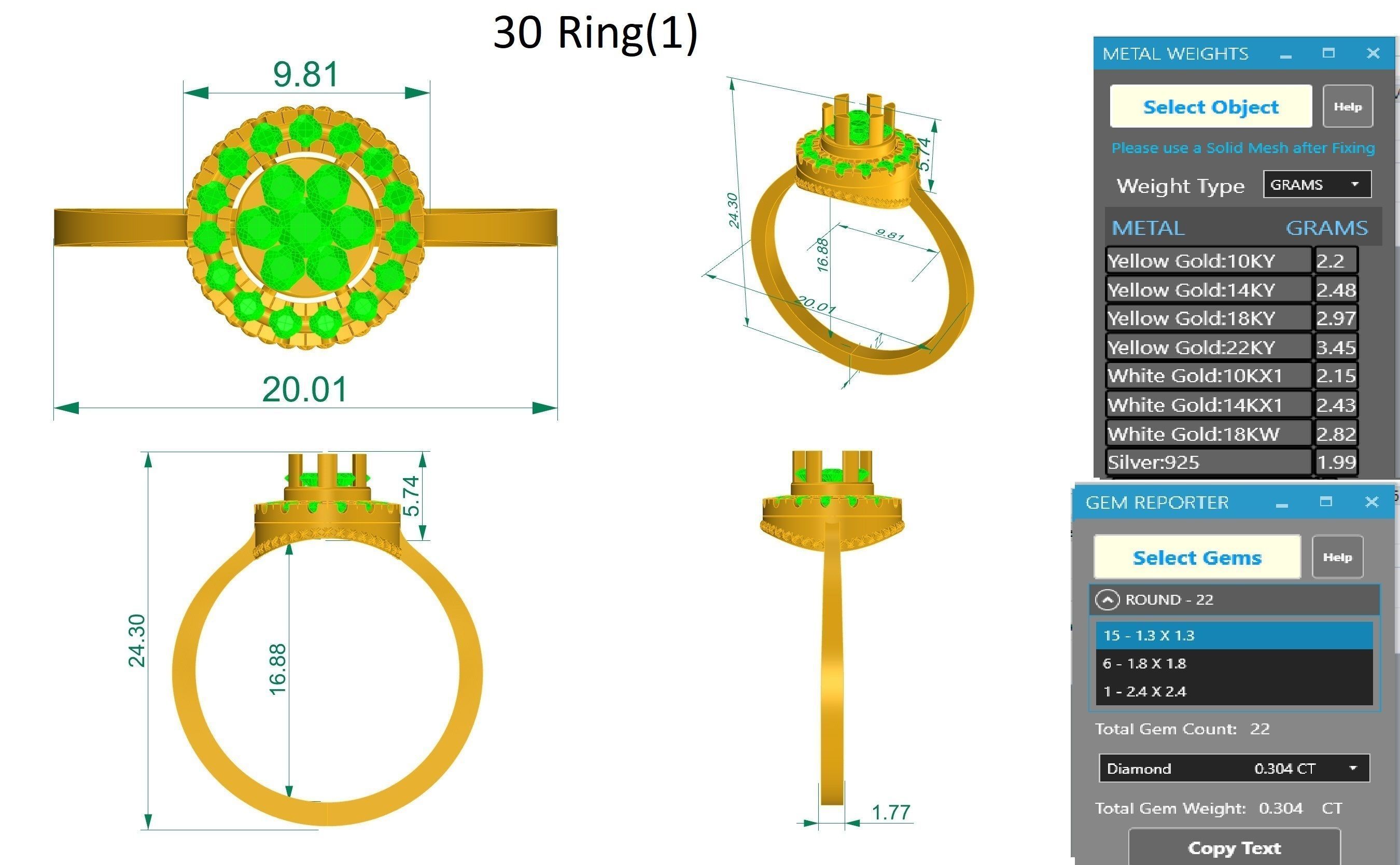 Halo Solitaire Diamond Ring 3dm stl obj renders details 3D print model_3