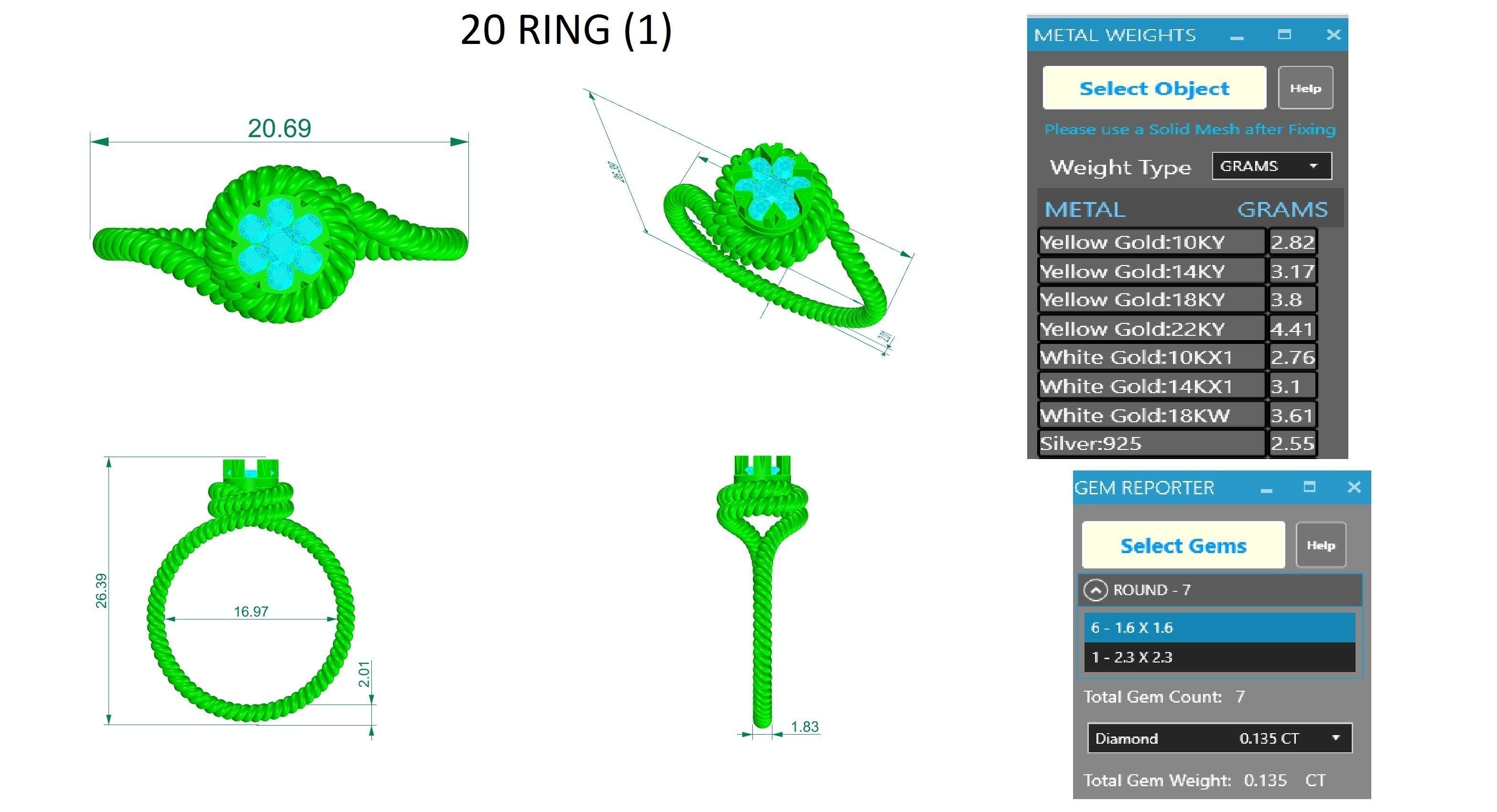 Rope Halo Diamond Ring 3dm stl obj renders details 3D print model_3