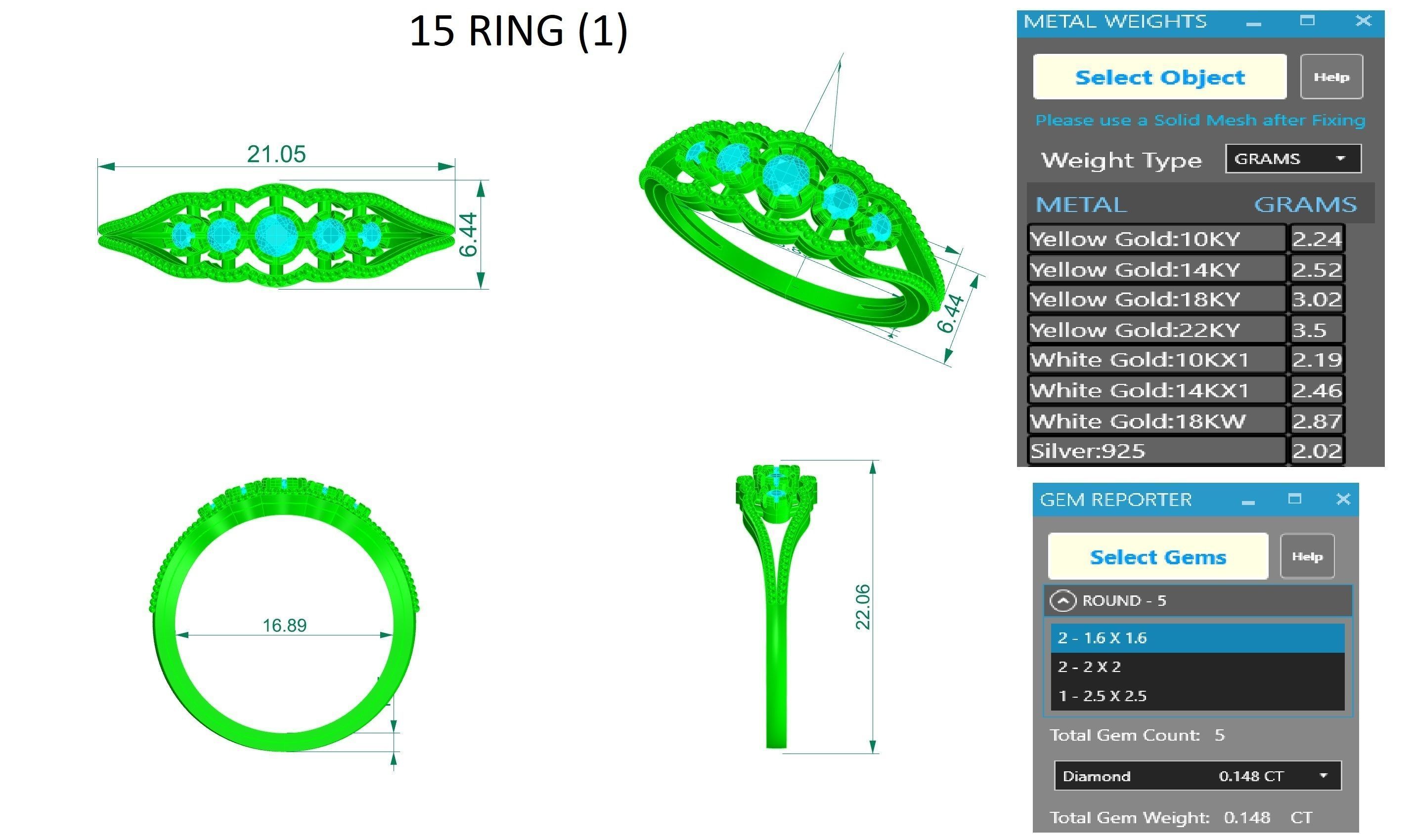 Five Star Diamonds Ring 3dm stl obj renders details 3D print model_3