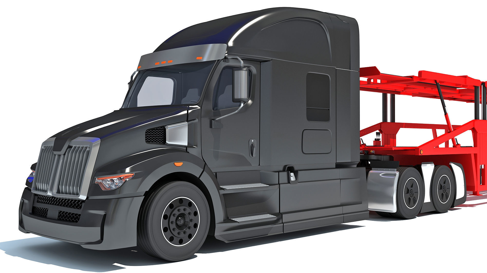 Car Hauler Transporter Trailer Semi Truck 3D model_12