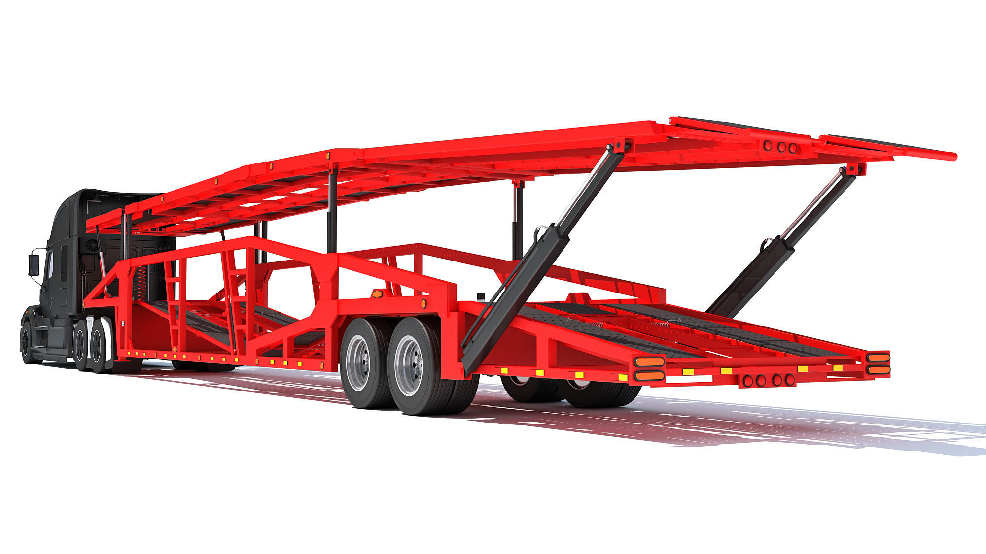 Car Hauler Transporter Trailer Semi Truck 3D model_3