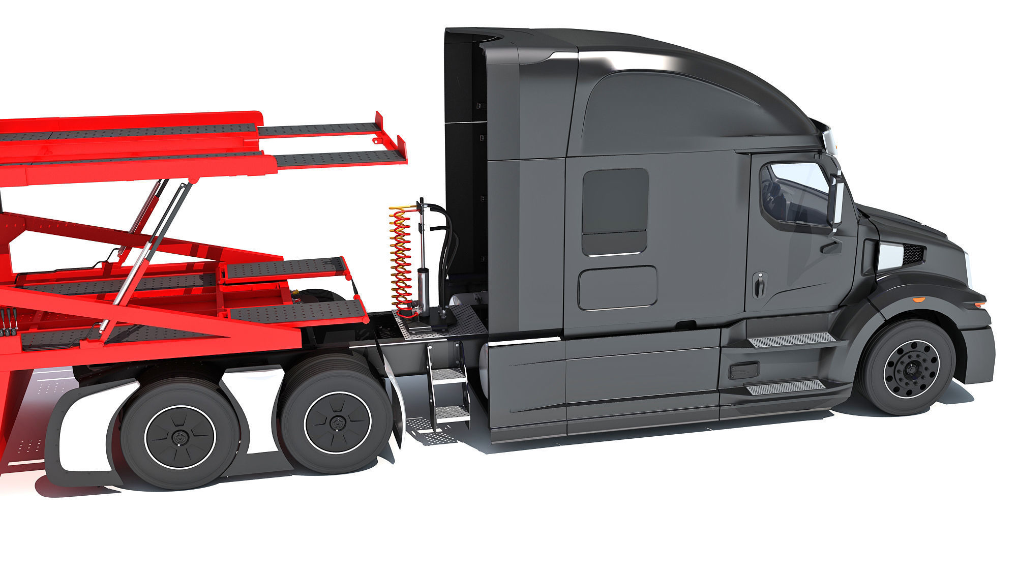 Car Hauler Transporter Trailer Semi Truck 3D model_14