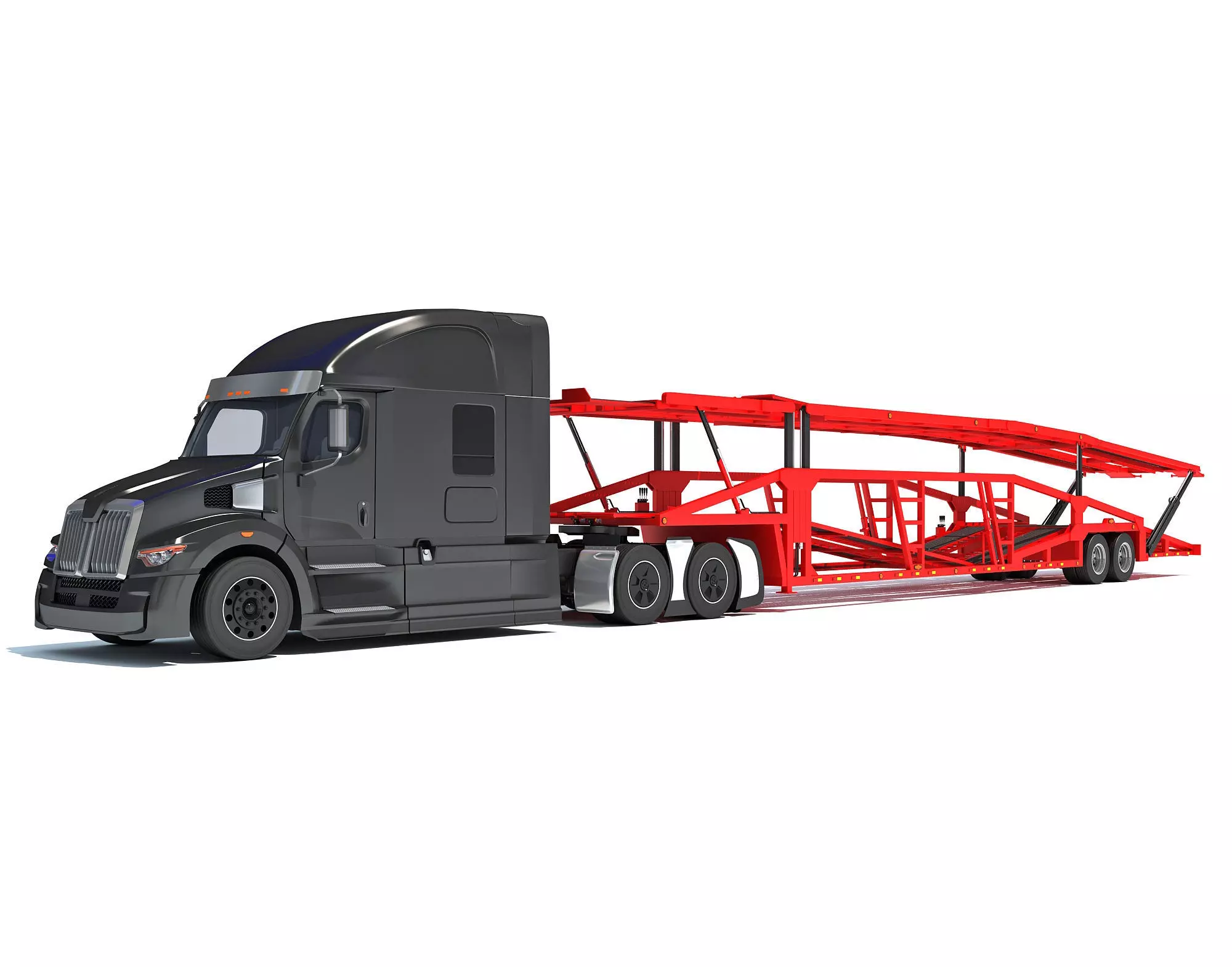 Car Hauler Transporter Trailer Semi Truck 3D model_0