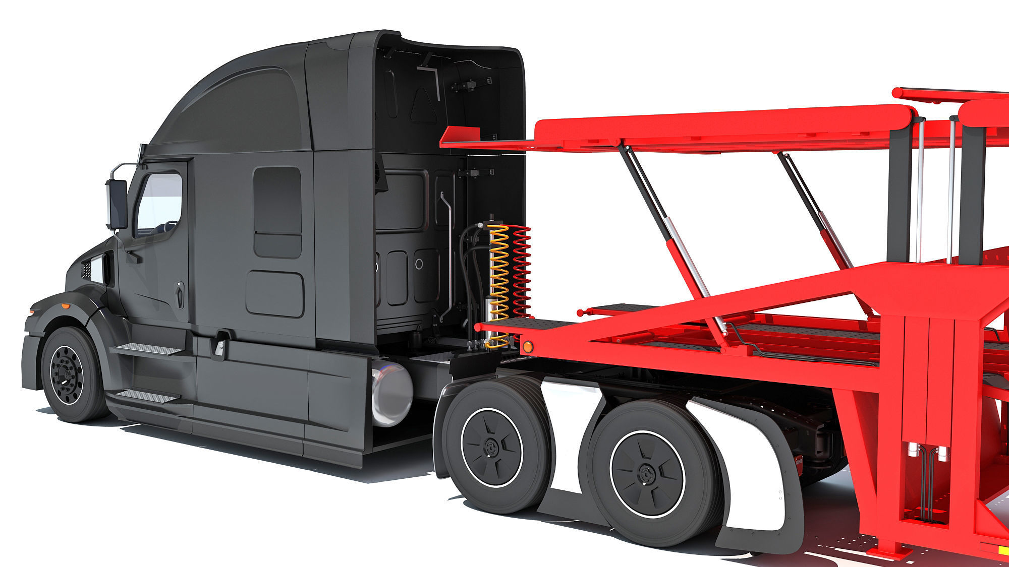 Car Hauler Transporter Trailer Semi Truck 3D model_13