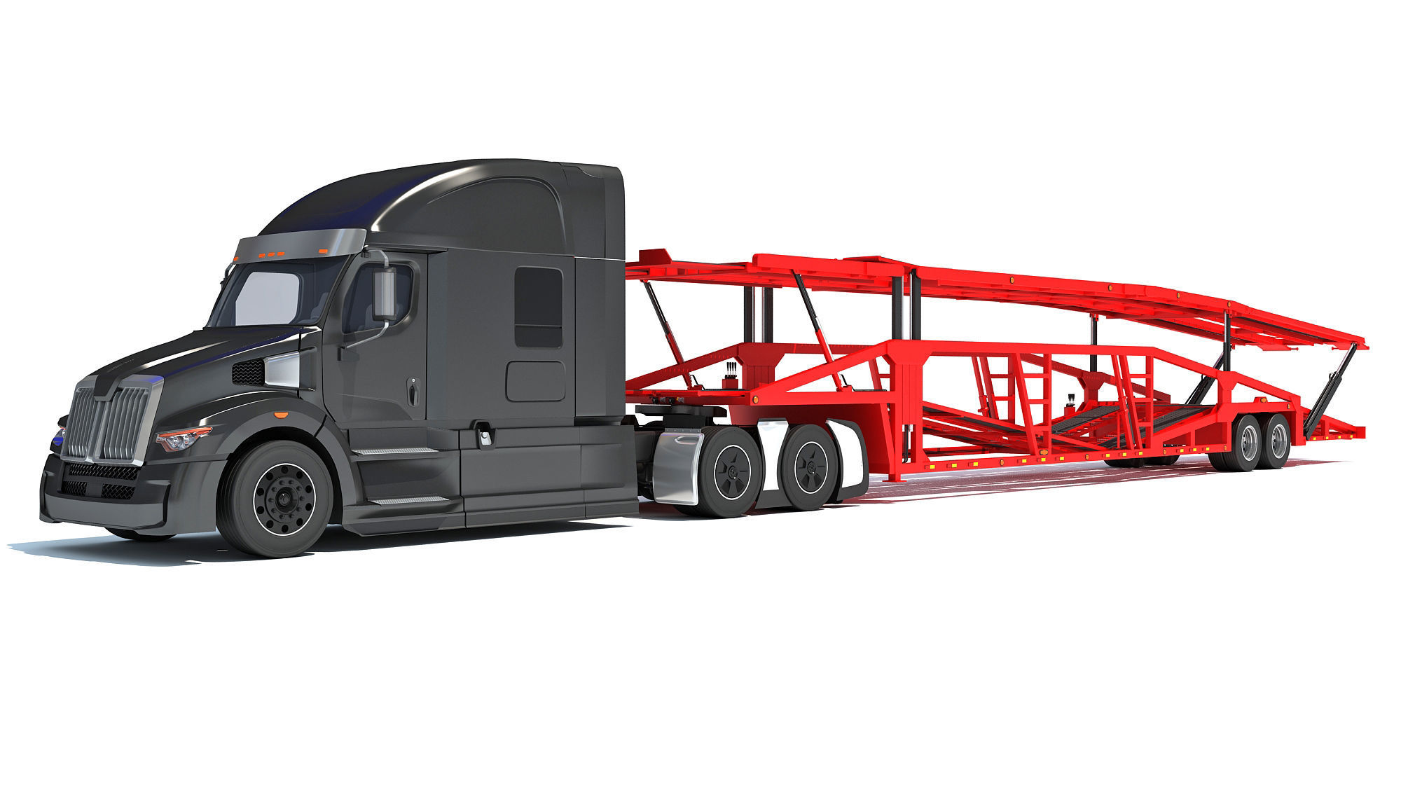 Car Hauler Transporter Trailer Semi Truck 3D model_10