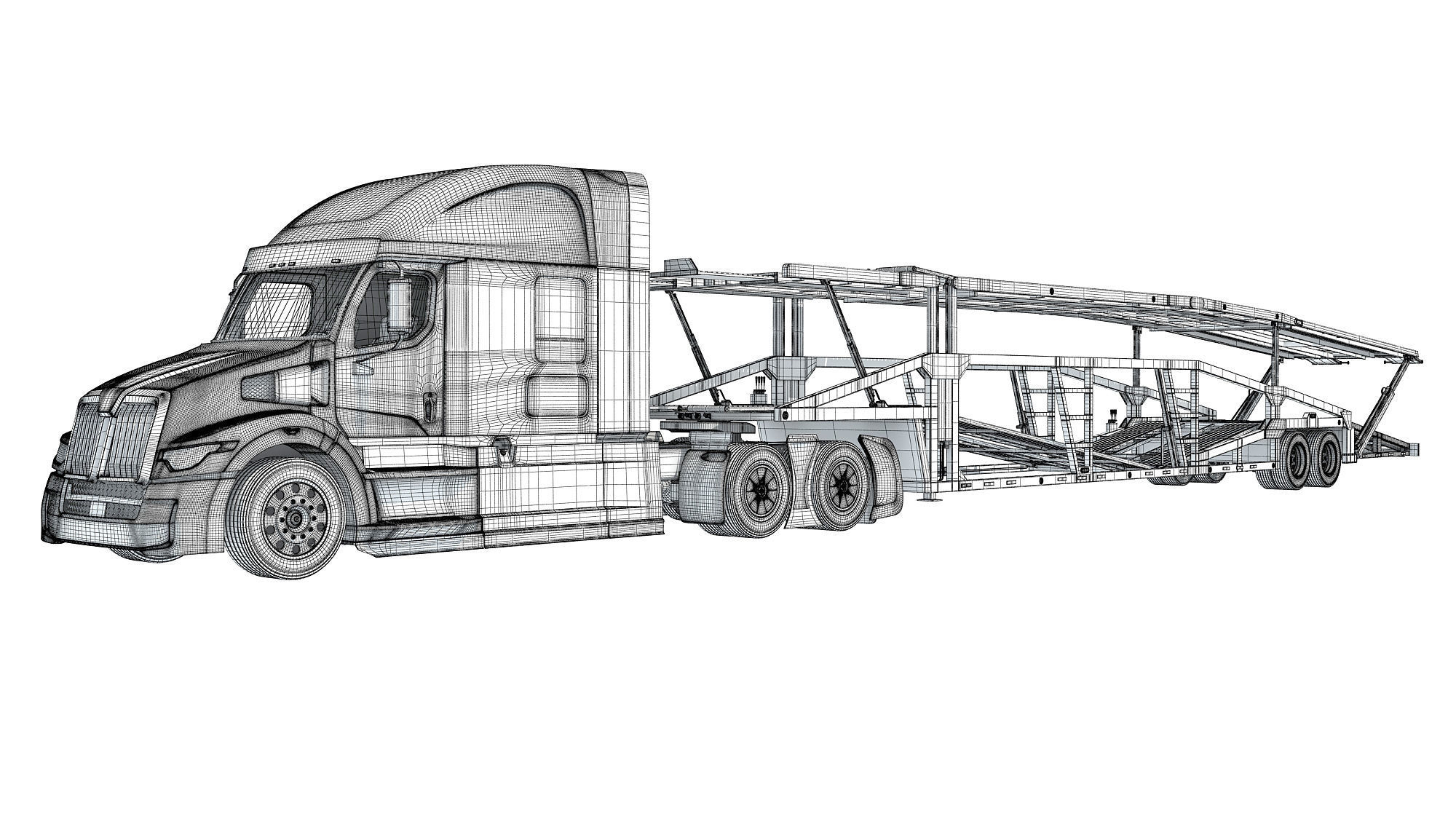 Car Hauler Transporter Trailer Semi Truck 3D model_16