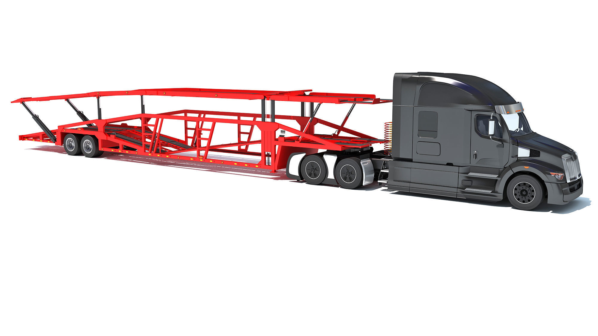 Car Hauler Transporter Trailer Semi Truck 3D model_7