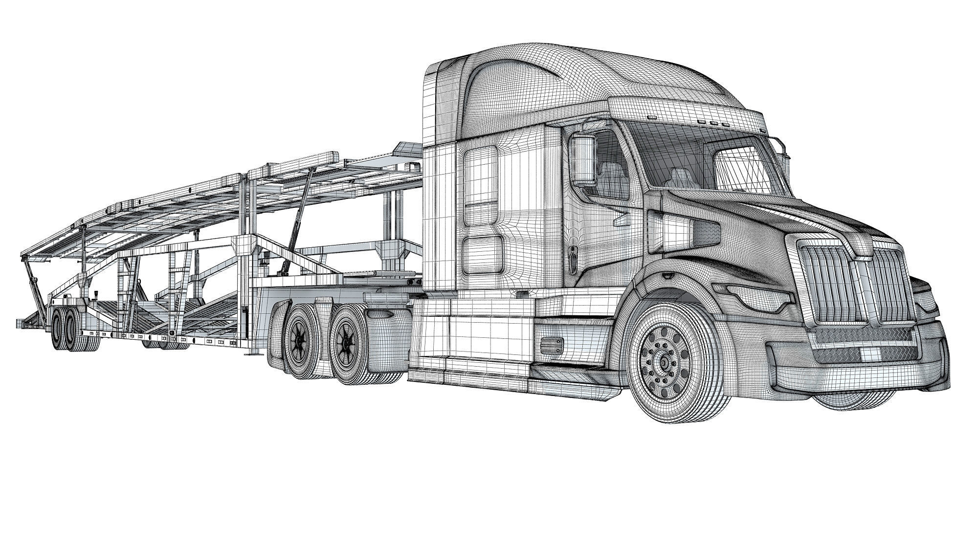 Car Hauler Transporter Trailer Semi Truck 3D model_19