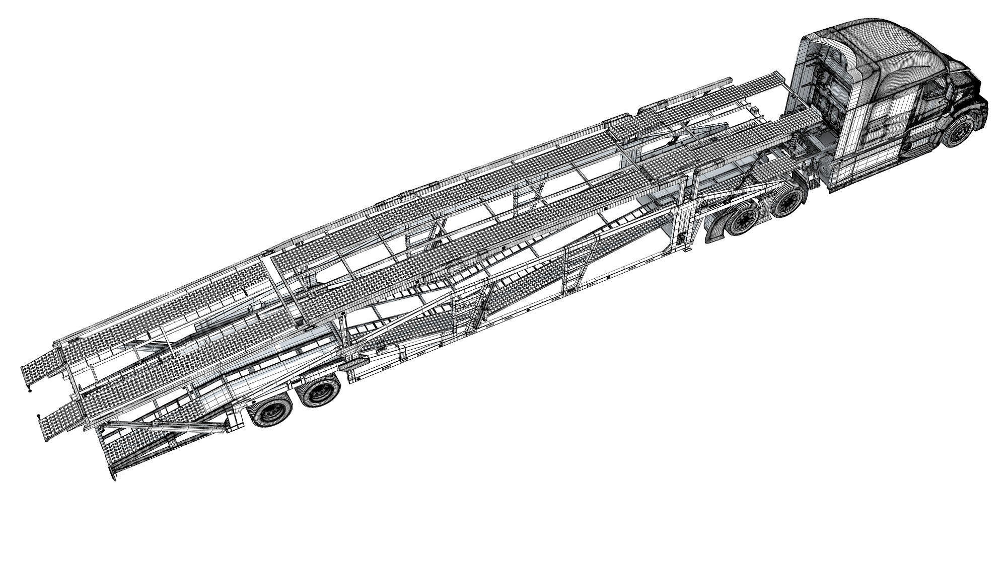Car Hauler Transporter Trailer Semi Truck 3D model_18
