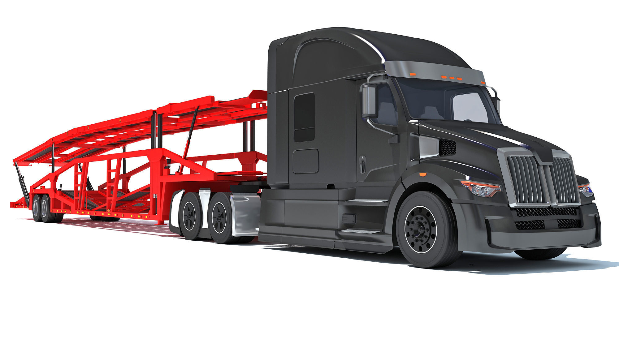 Car Hauler Transporter Trailer Semi Truck 3D model_8
