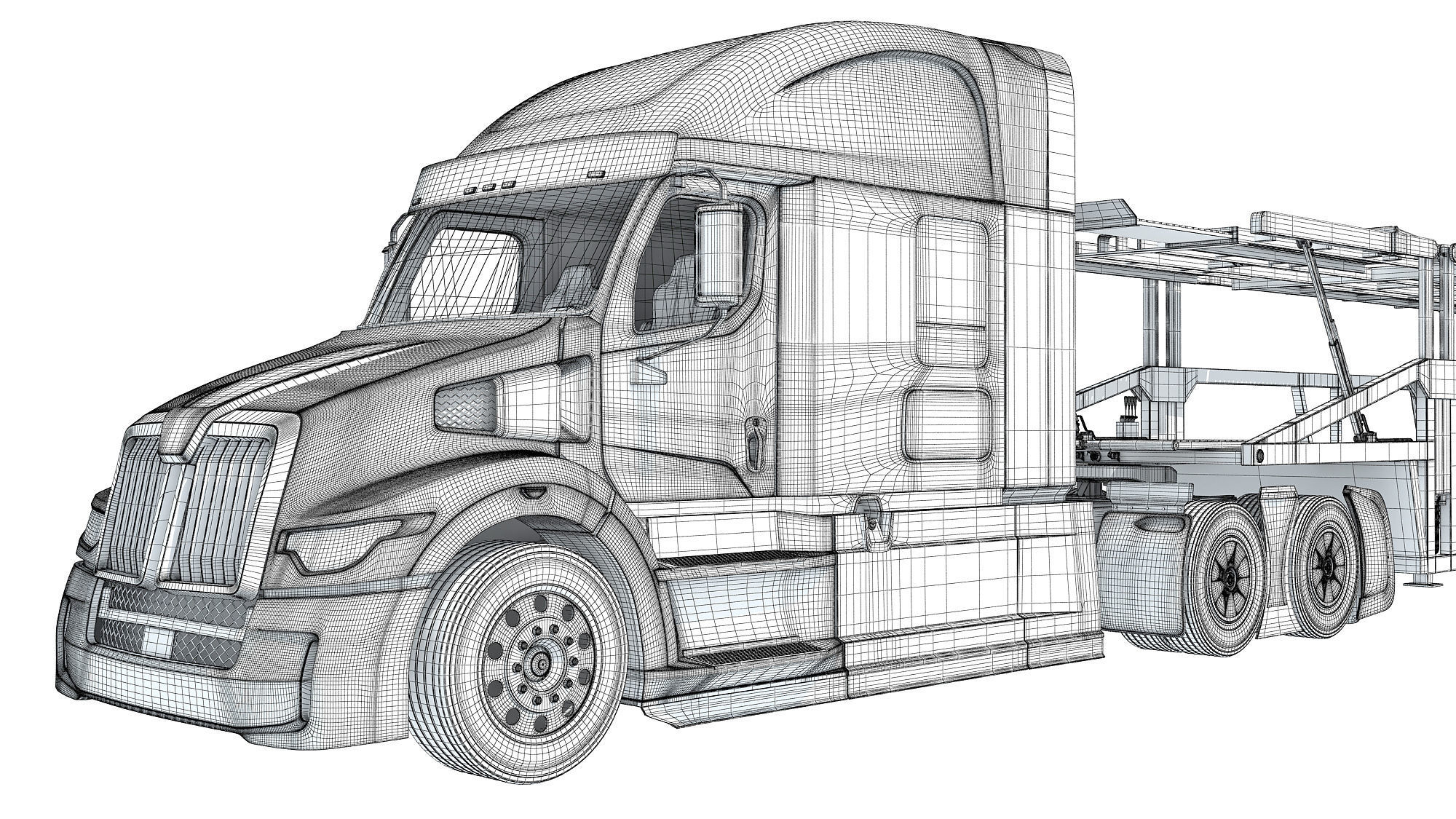 Car Hauler Transporter Trailer Semi Truck 3D model_20