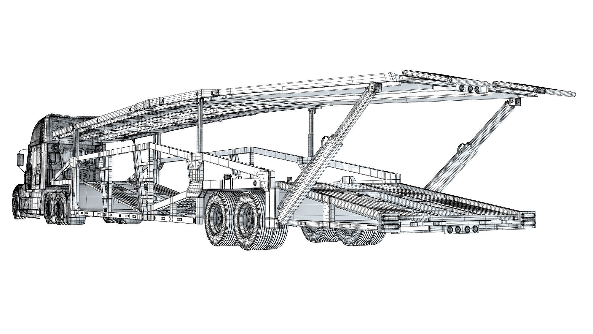 Car Hauler Transporter Trailer Semi Truck 3D model_17