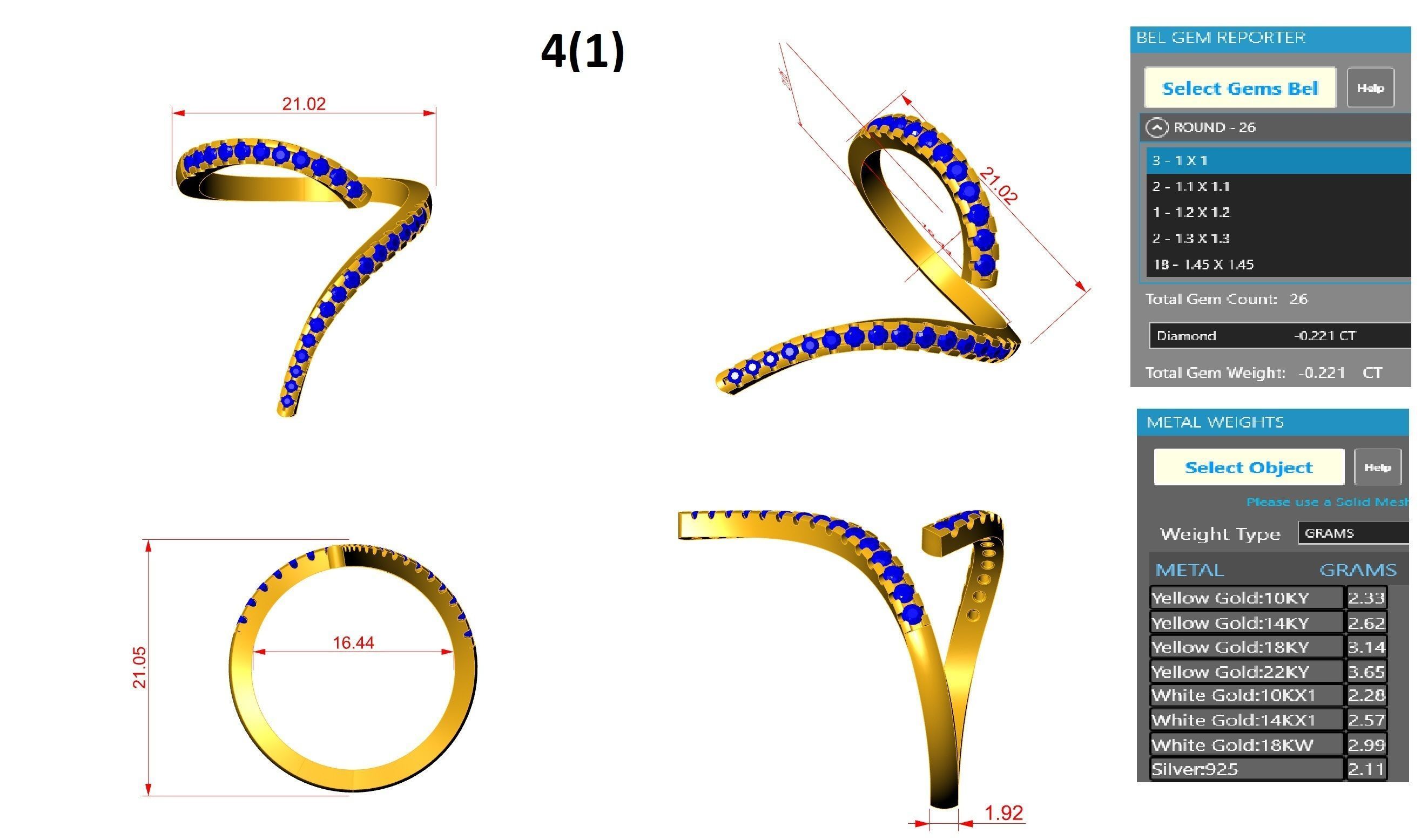 Curved Wire Diamond Band Ring 3dm stl obj renders details 3D print model_3