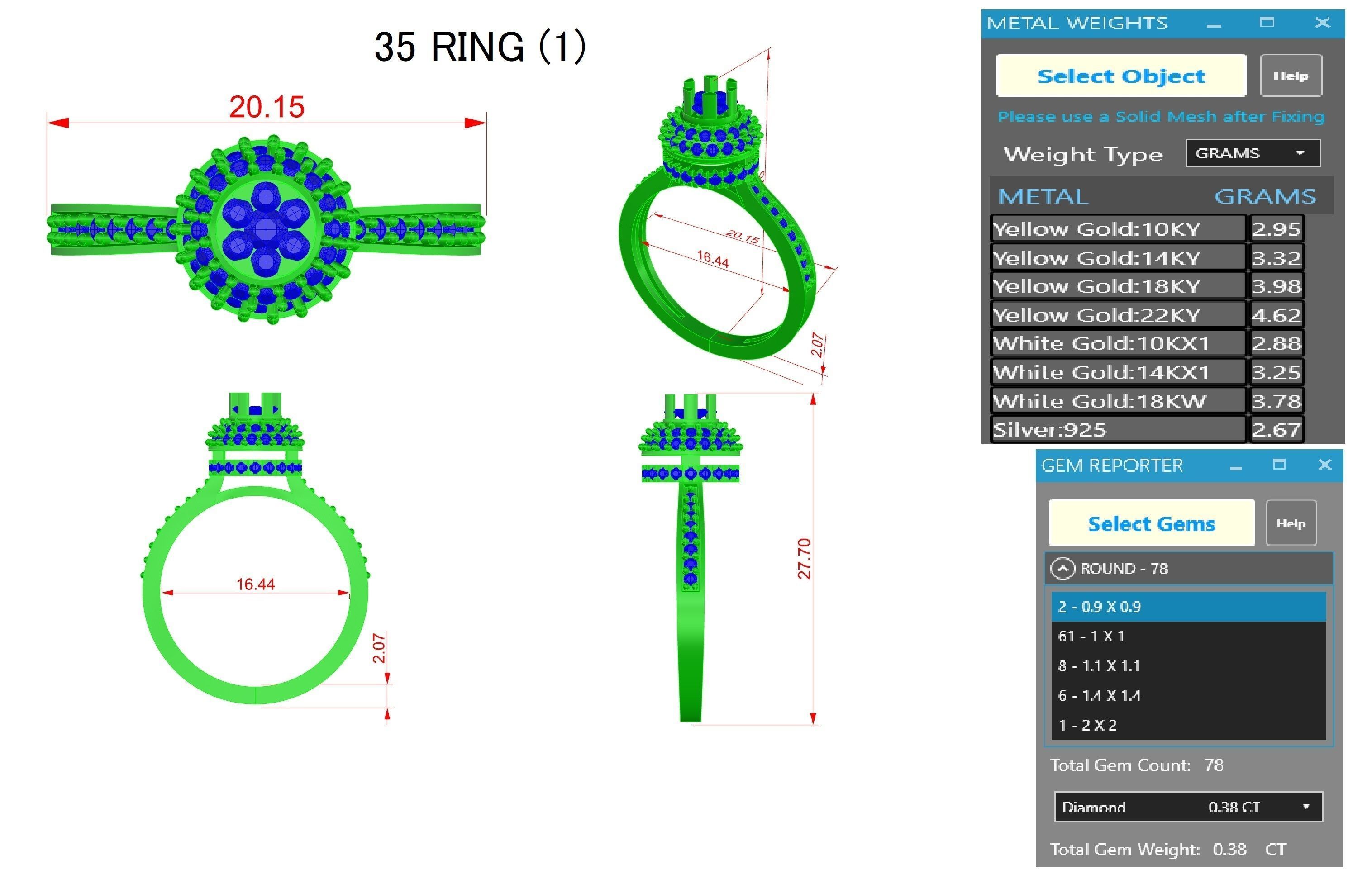 Halo Diamond Ring 3dm stl obj renders details 3D print model_3