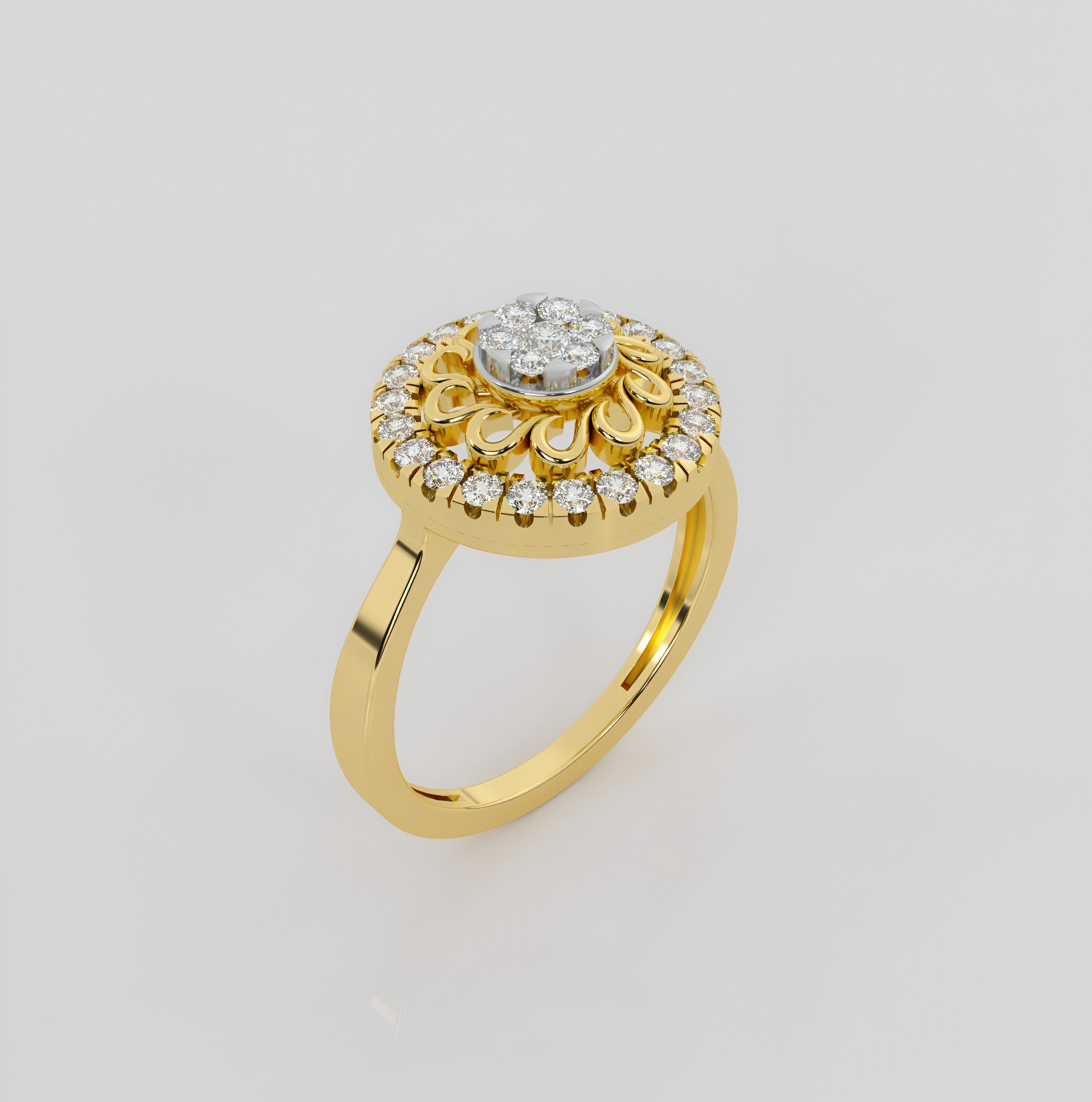 Flower Halo Diamond Ring 3dm stl obj renders details 3D print model_2