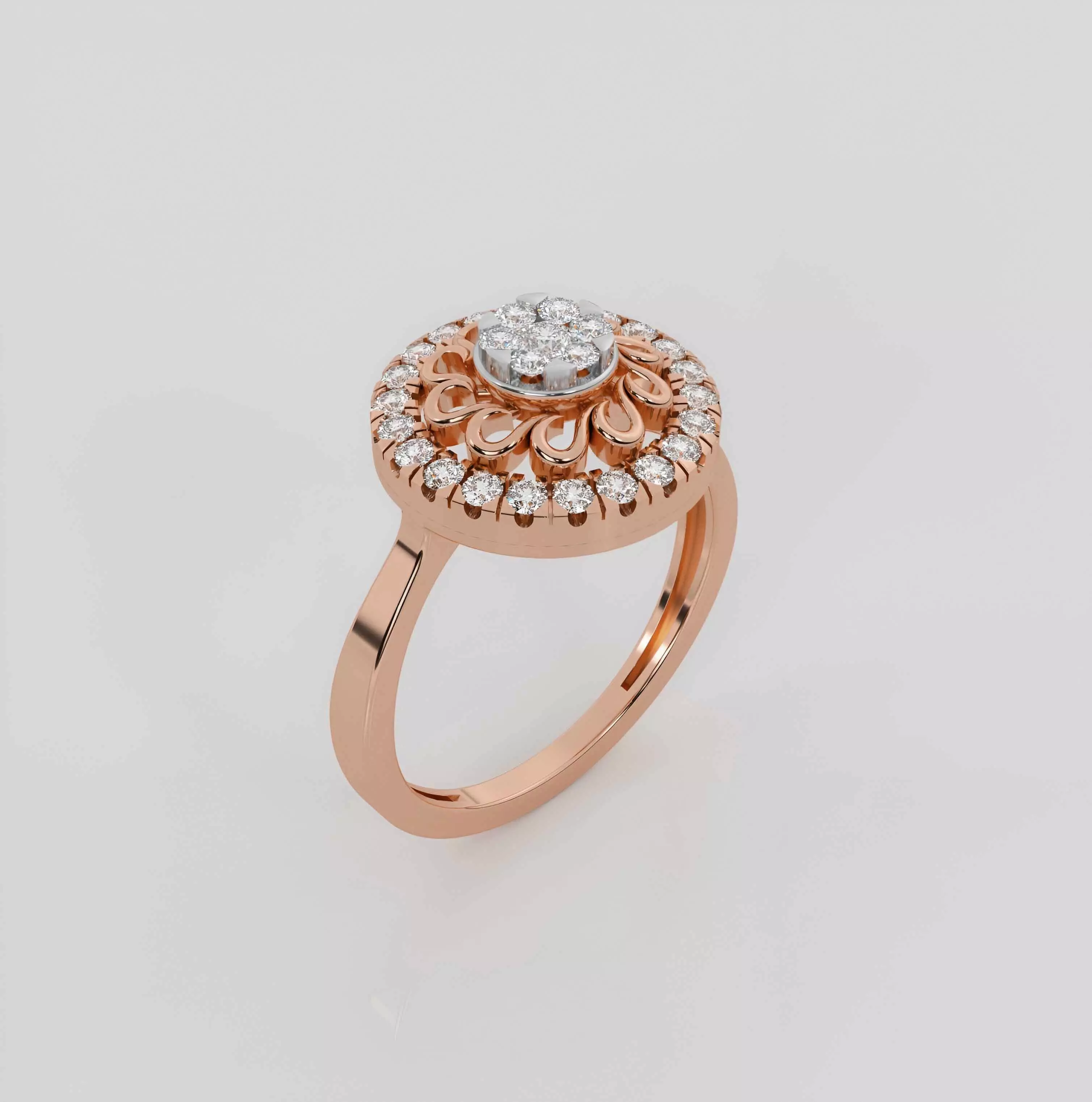 Flower Halo Diamond Ring 3dm stl obj renders details 3D print model_0