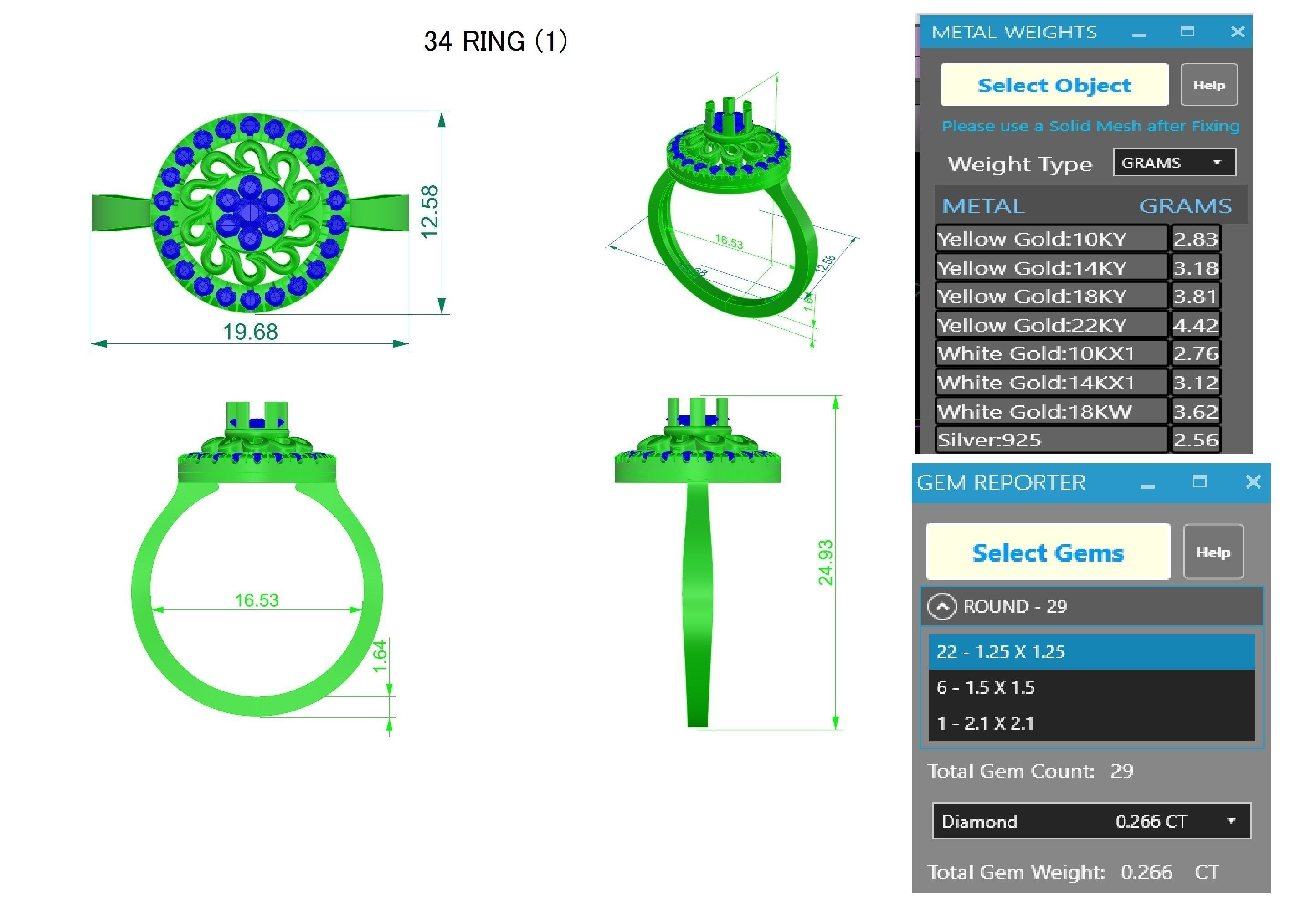 Flower Halo Diamond Ring 3dm stl obj renders details 3D print model_3