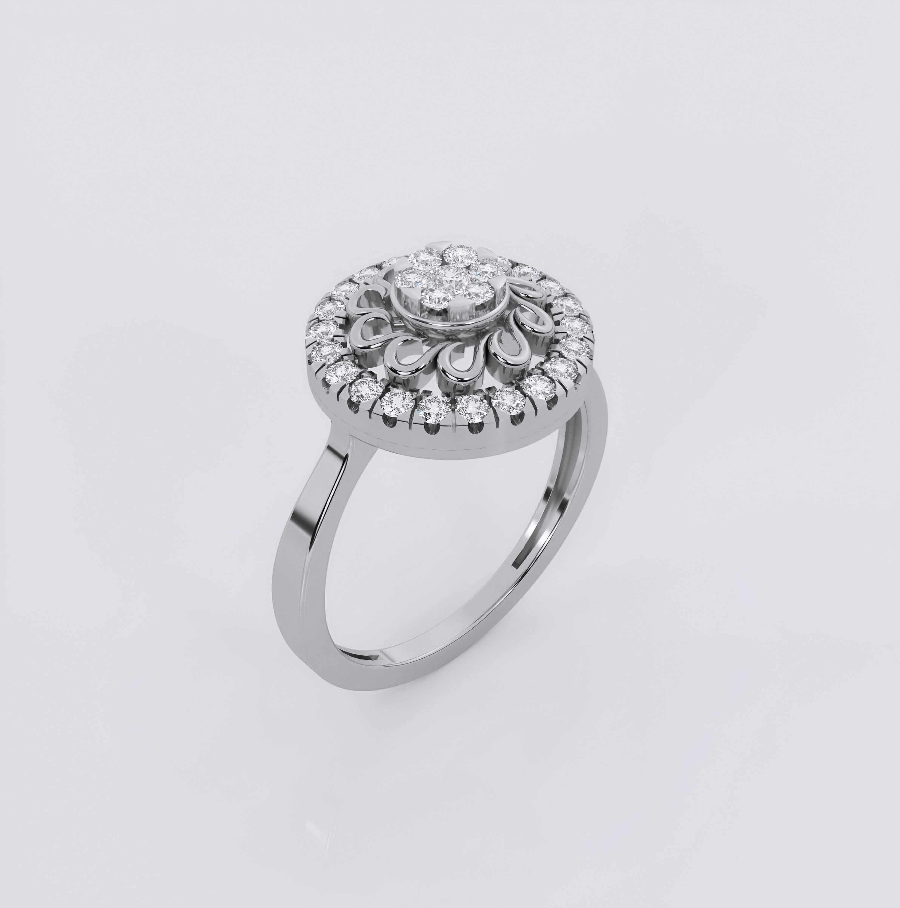 Flower Halo Diamond Ring 3dm stl obj renders details 3D print model_1