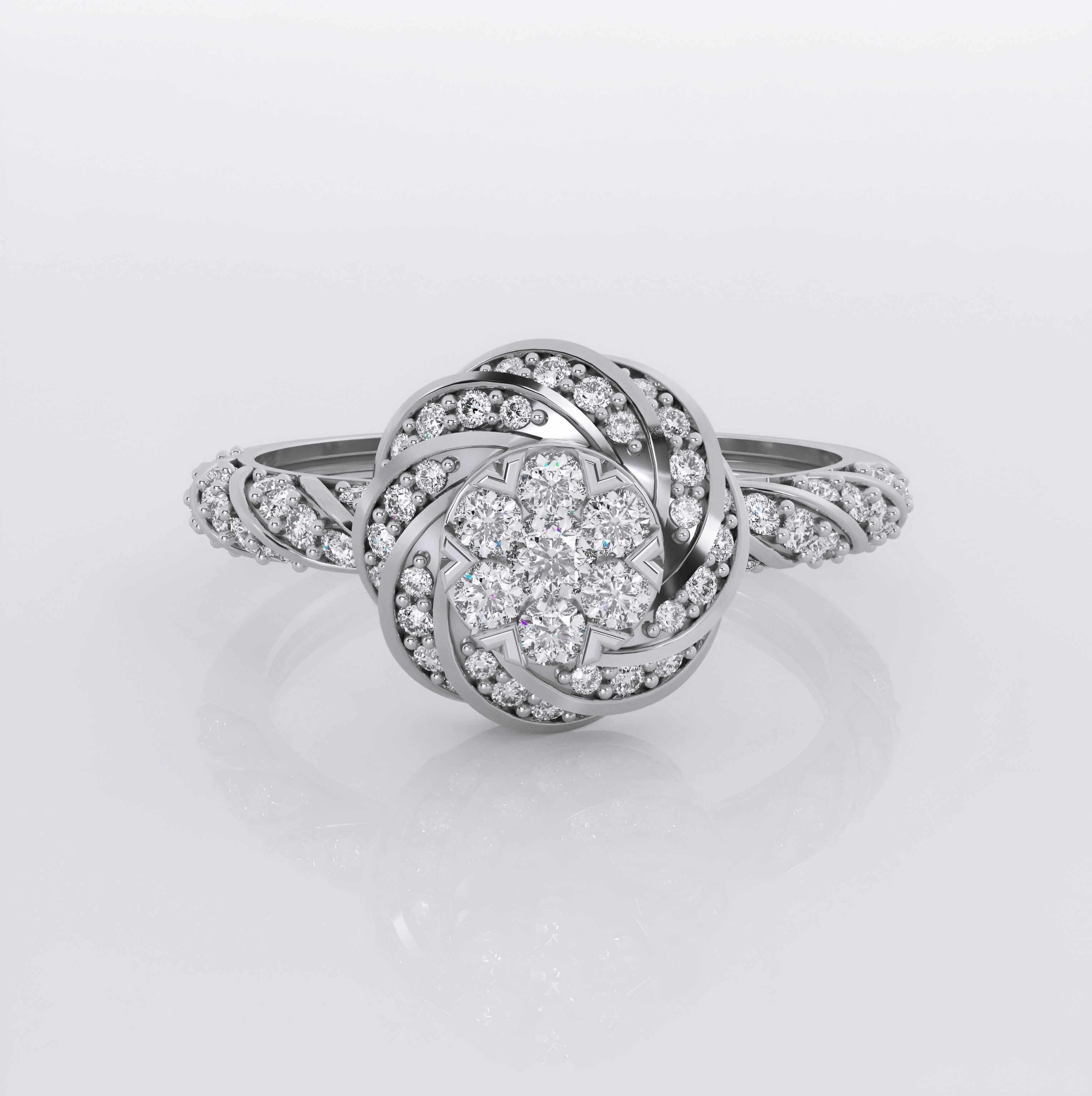 Flower Halo Diamond Ring 3dm stl obj renders details 3D print model_1