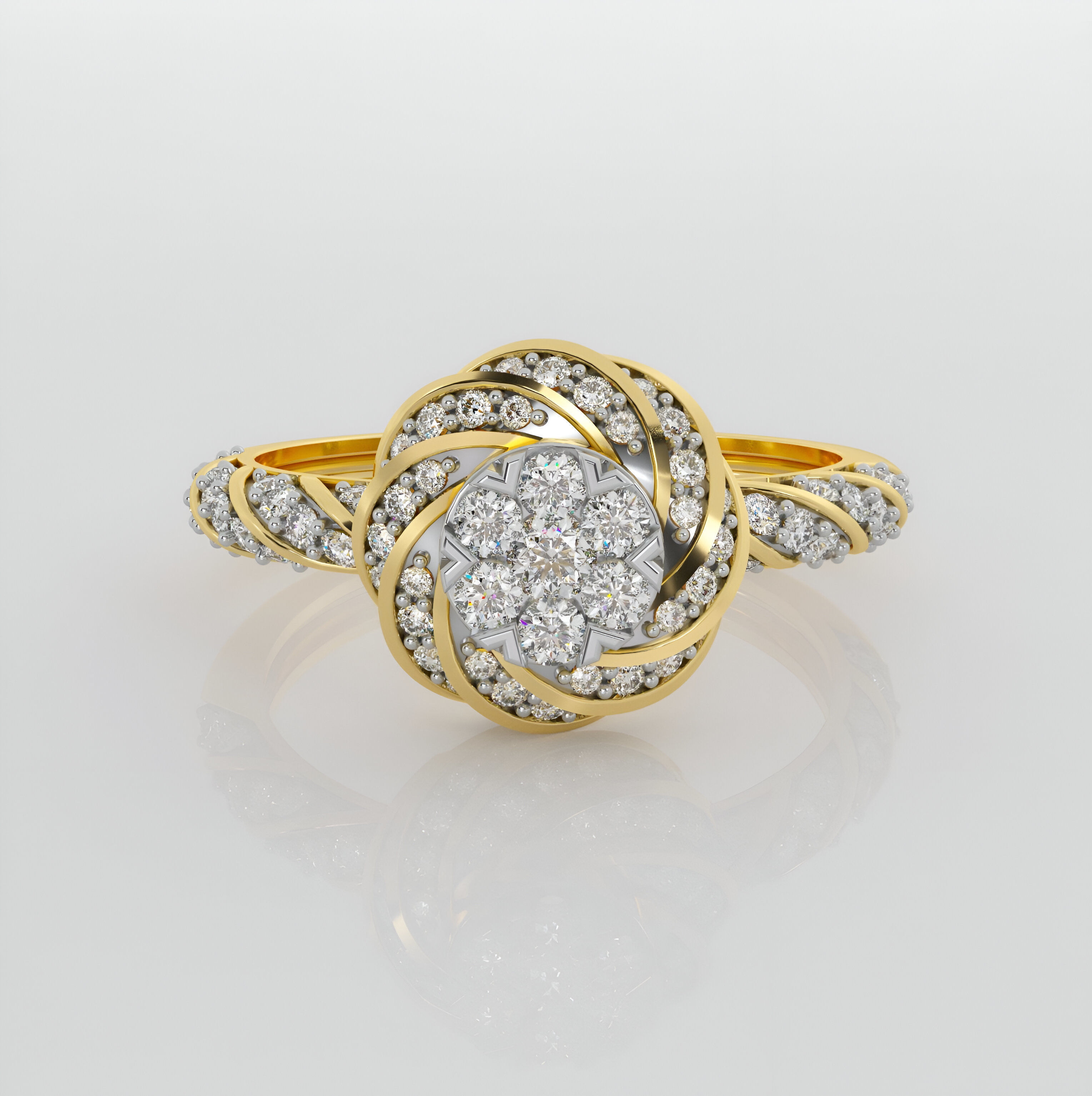 Flower Halo Diamond Ring 3dm stl obj renders details 3D print model_2