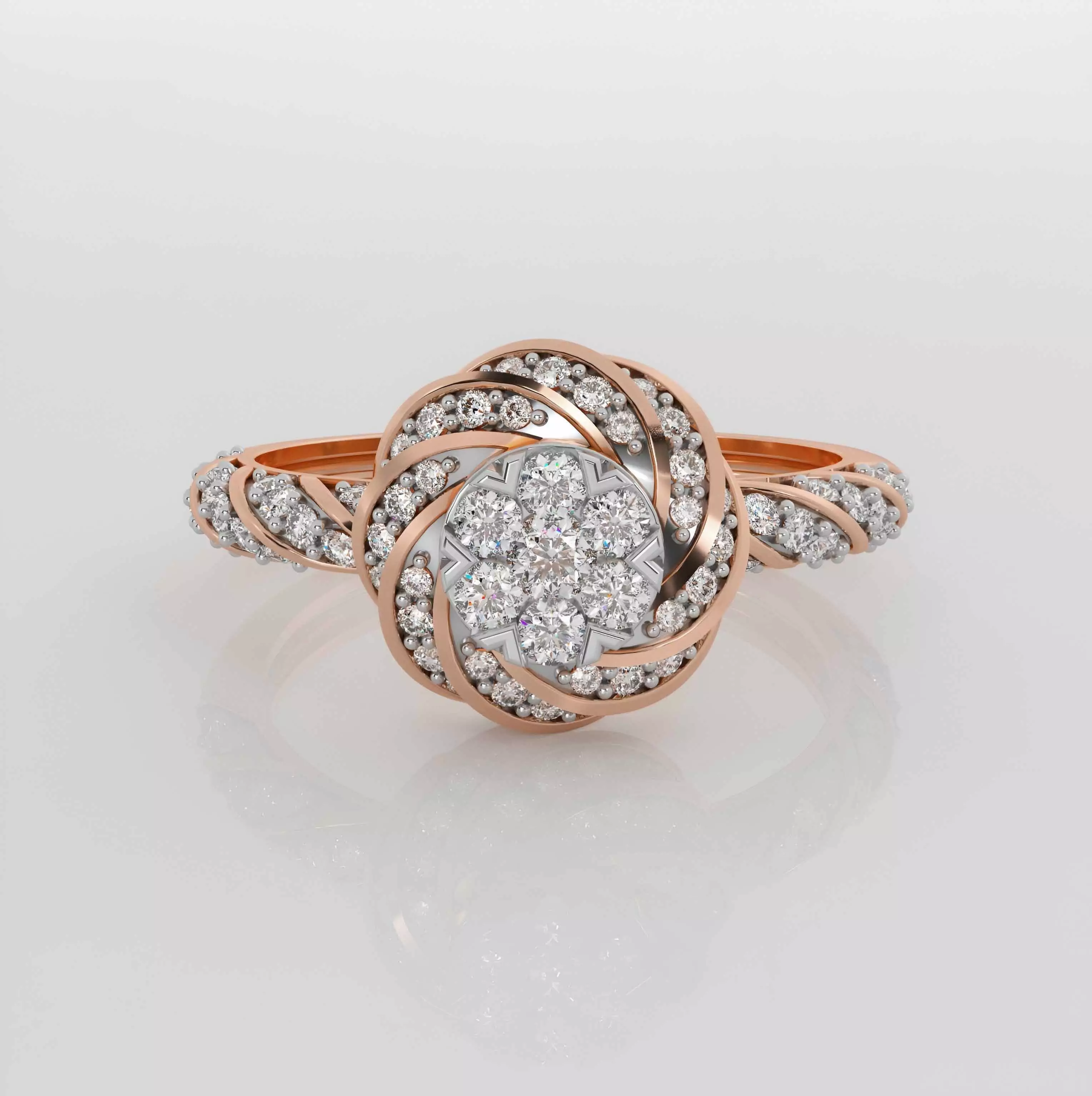 Flower Halo Diamond Ring 3dm stl obj renders details 3D print model_0