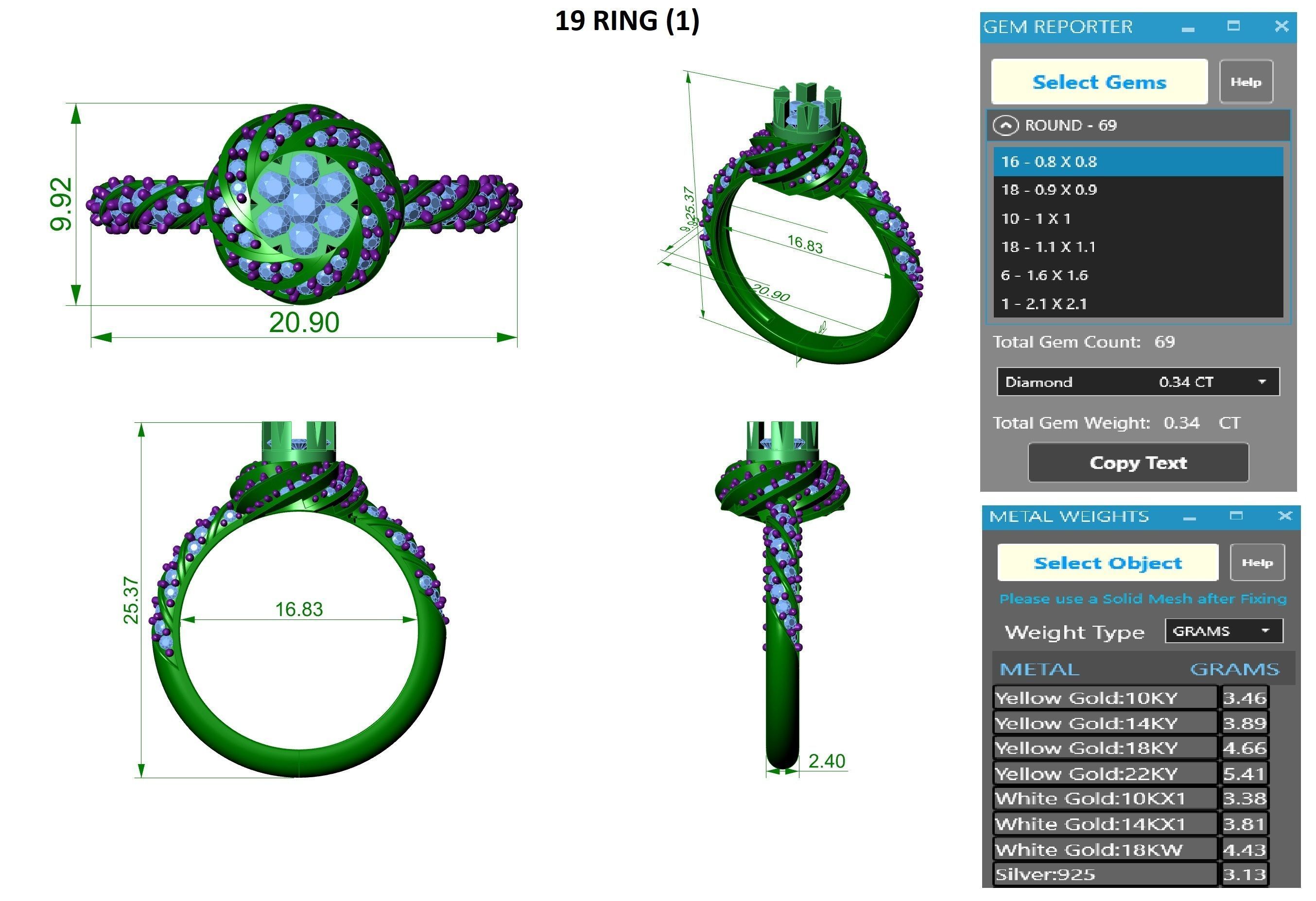 Flower Halo Diamond Ring 3dm stl obj renders details 3D print model_3