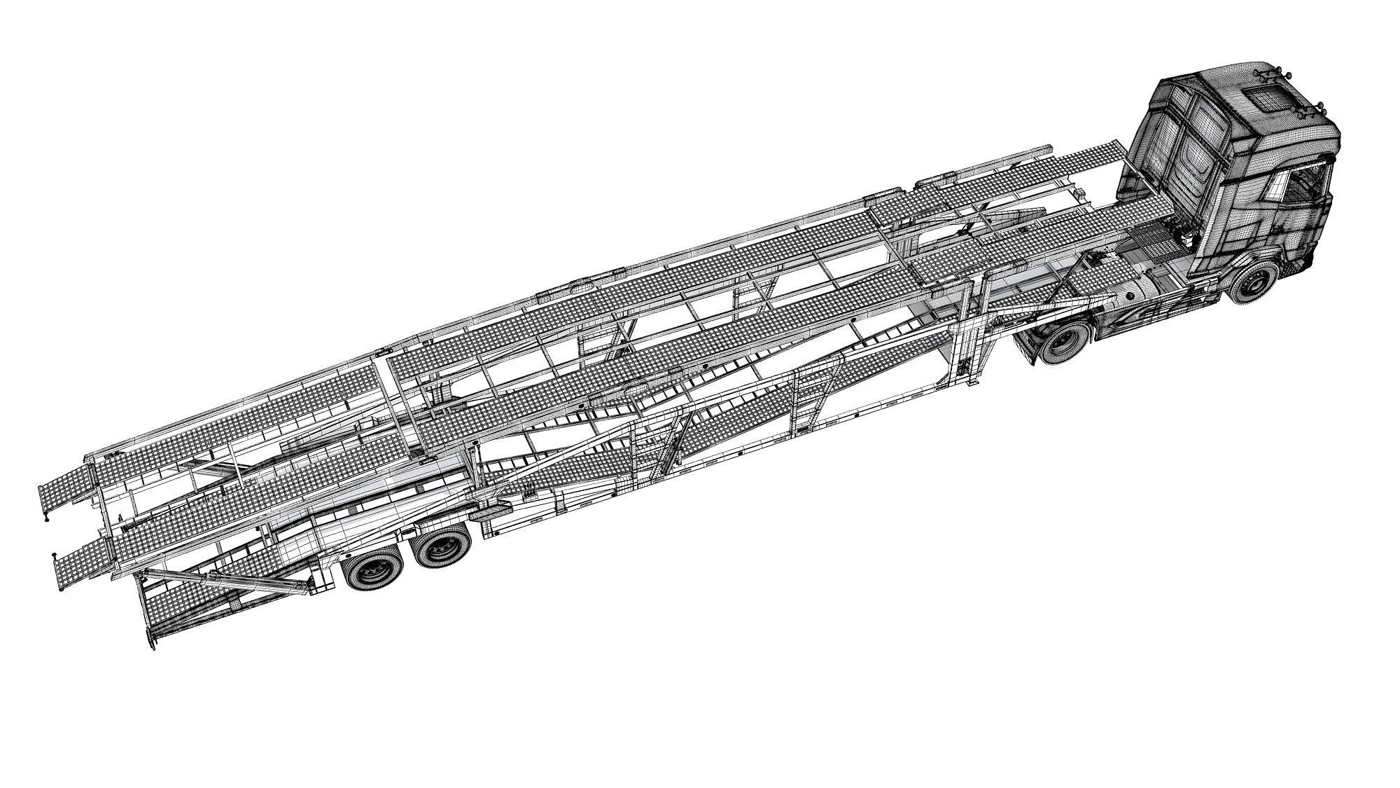 Car Carrier Semi Truck Trailer 3D model_19