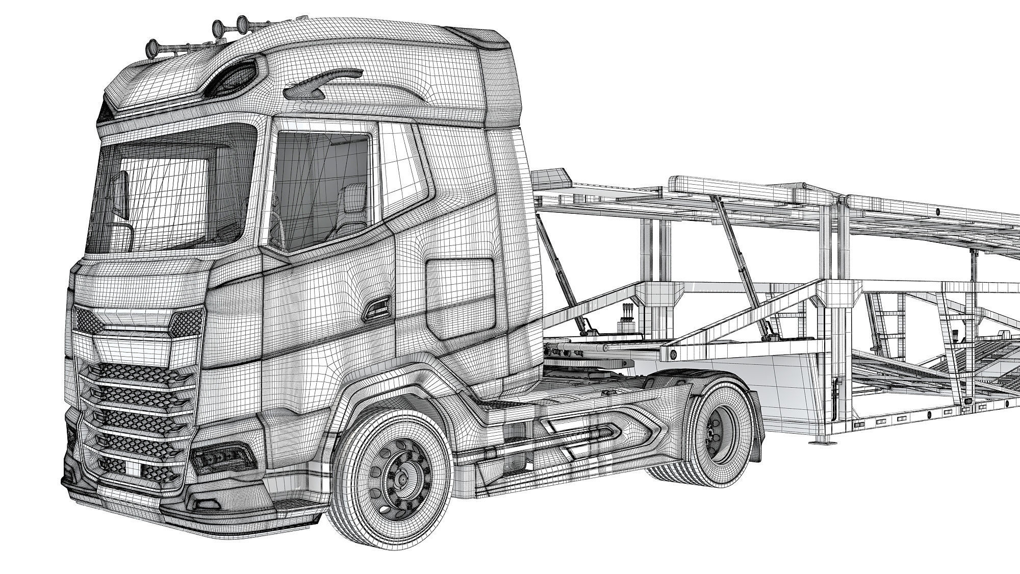 Car Carrier Semi Truck Trailer 3D model_21