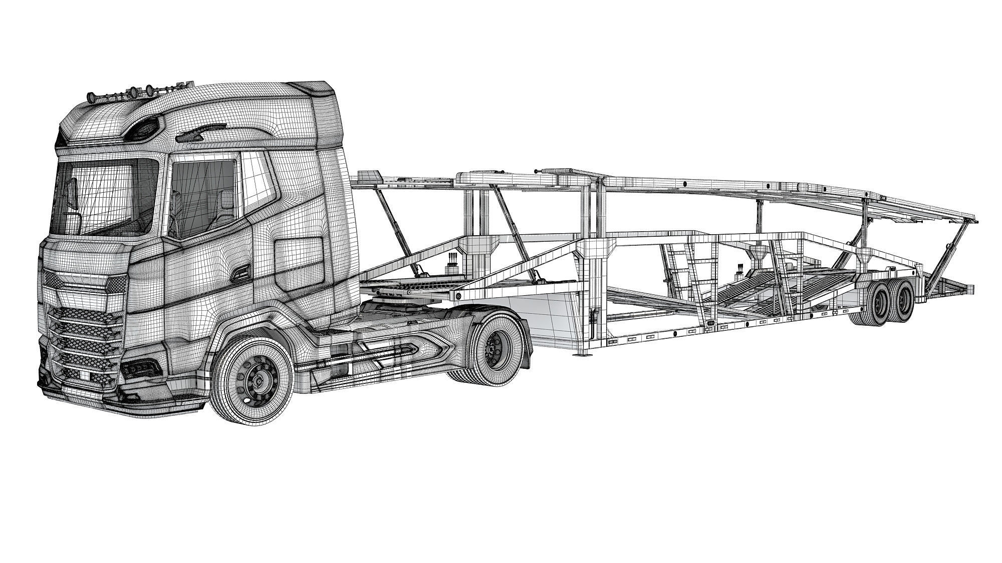 Car Carrier Semi Truck Trailer 3D model_17