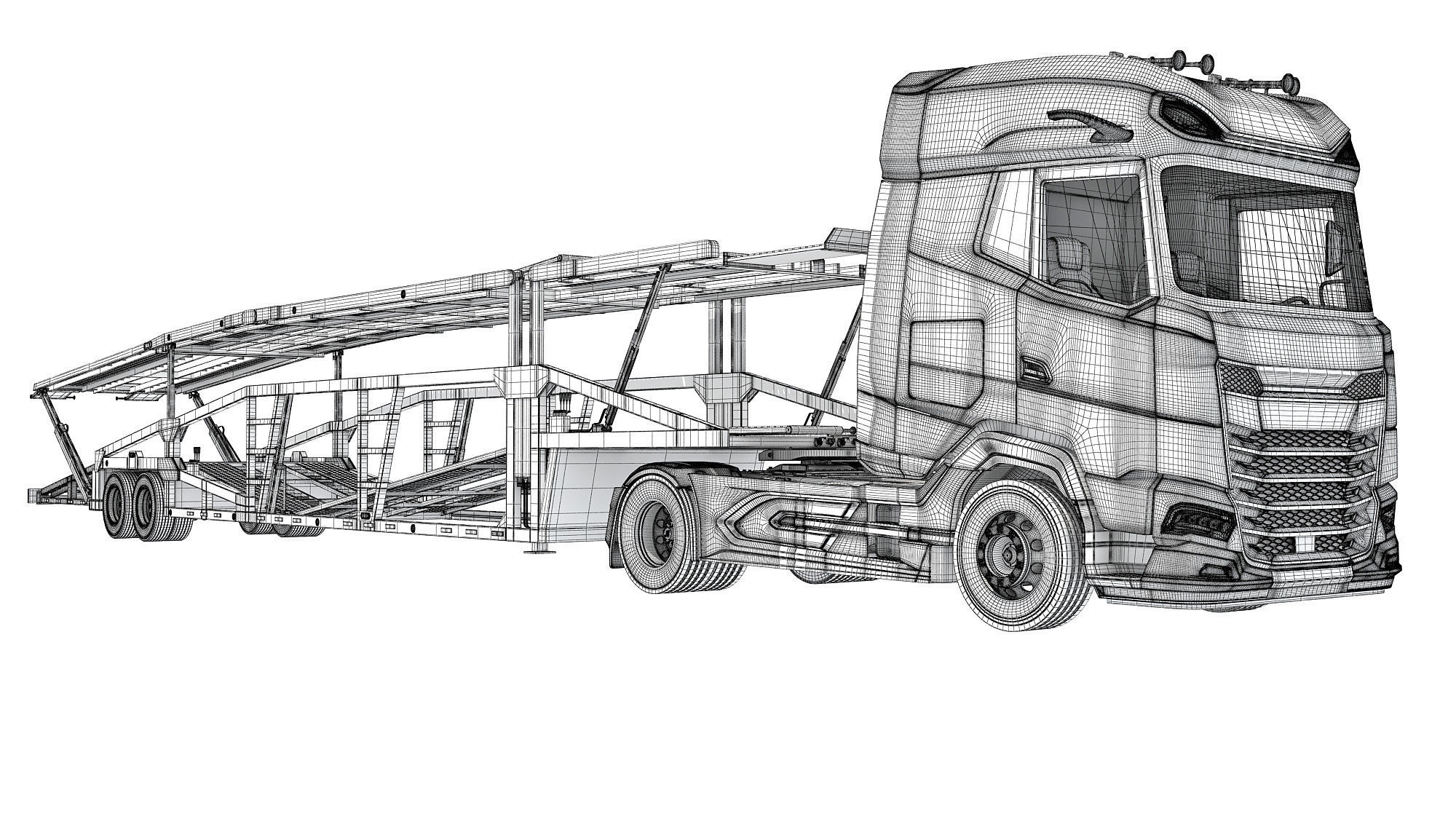 Car Carrier Semi Truck Trailer 3D model_20