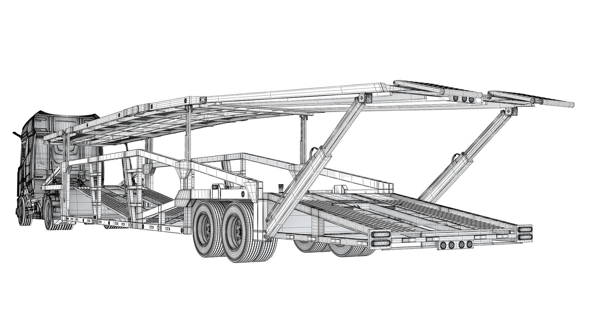 Car Carrier Semi Truck Trailer 3D model_18