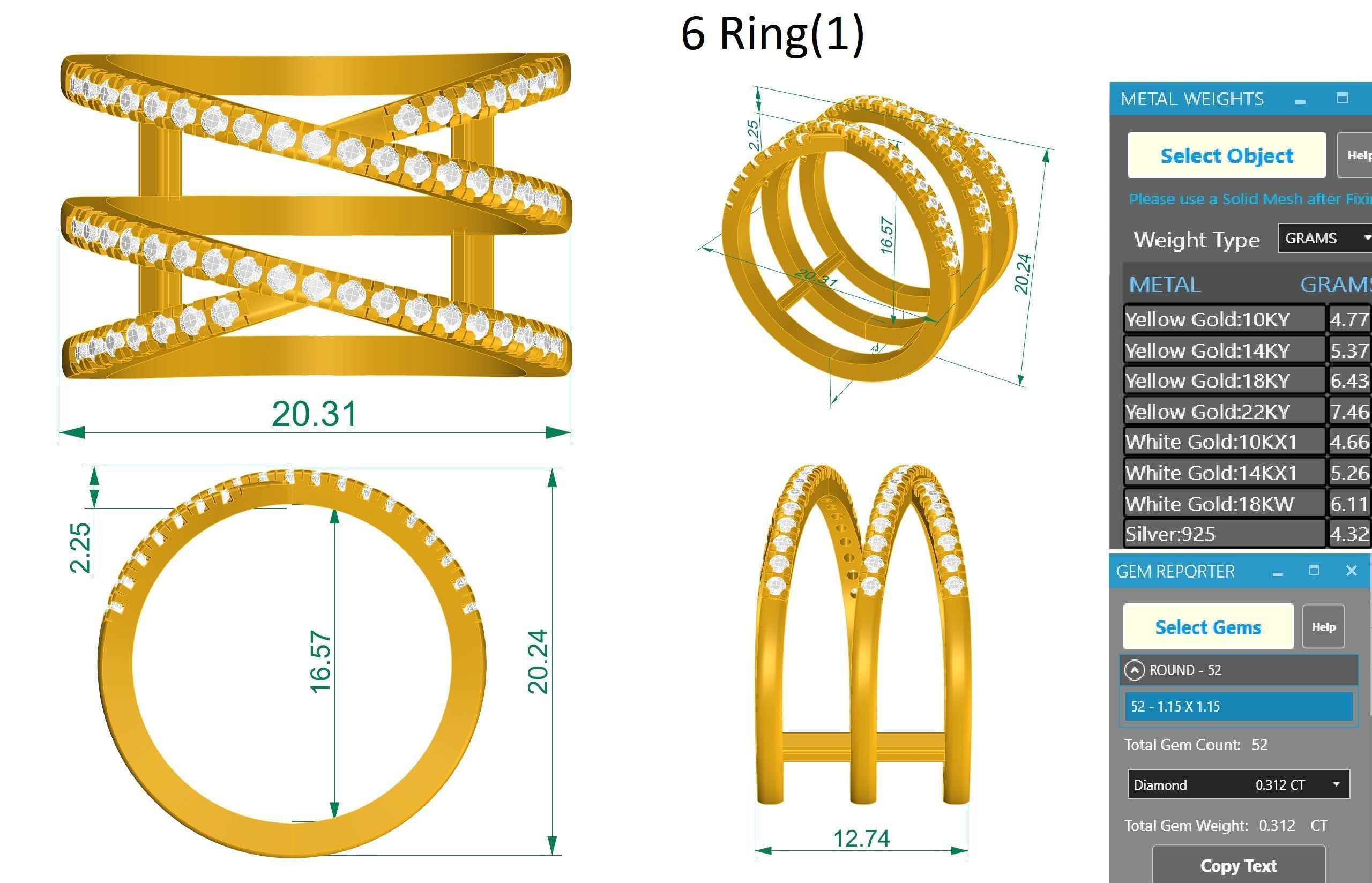 Wire Mesh Diamond Ring 3dm stl obj renders details 3D print model_3