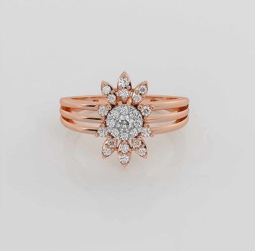 Flower Diamond Ring 3dm stl obj renders details 3D print model