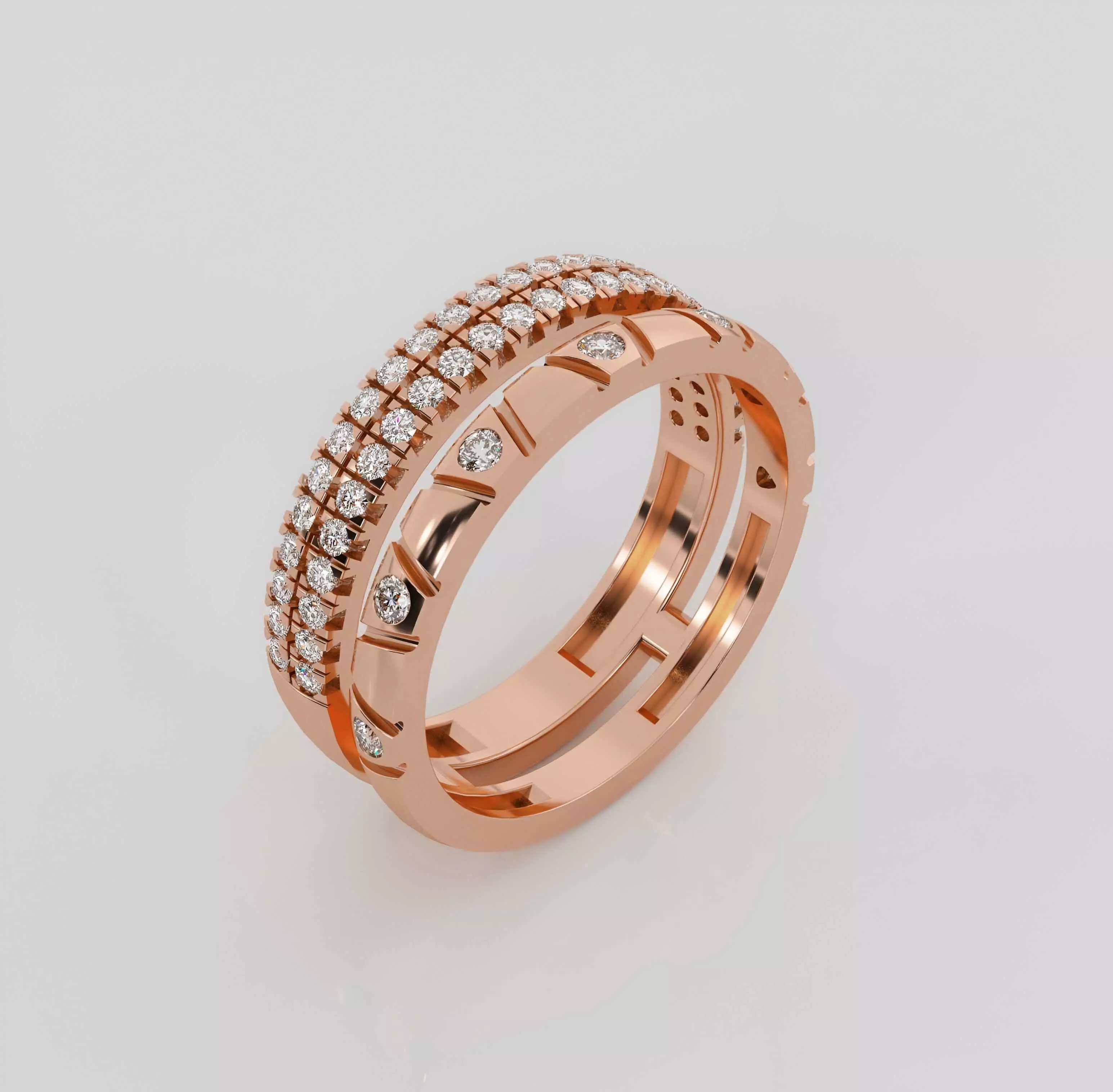 Twin Eternity Diamond Band Ring 3dm stl obj renders details 3D print model_0