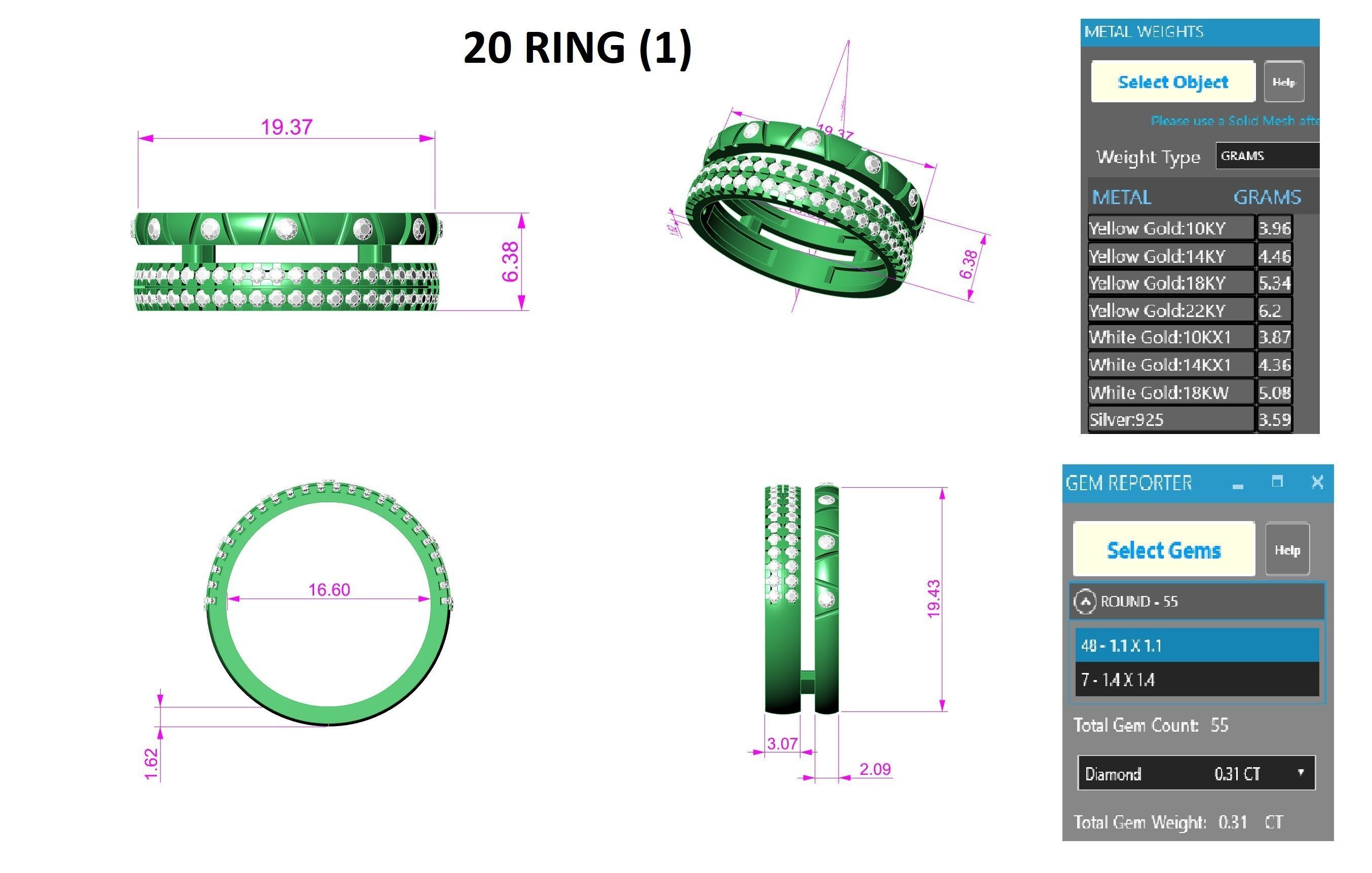 Twin Eternity Diamond Band Ring 3dm stl obj renders details 3D print model_3