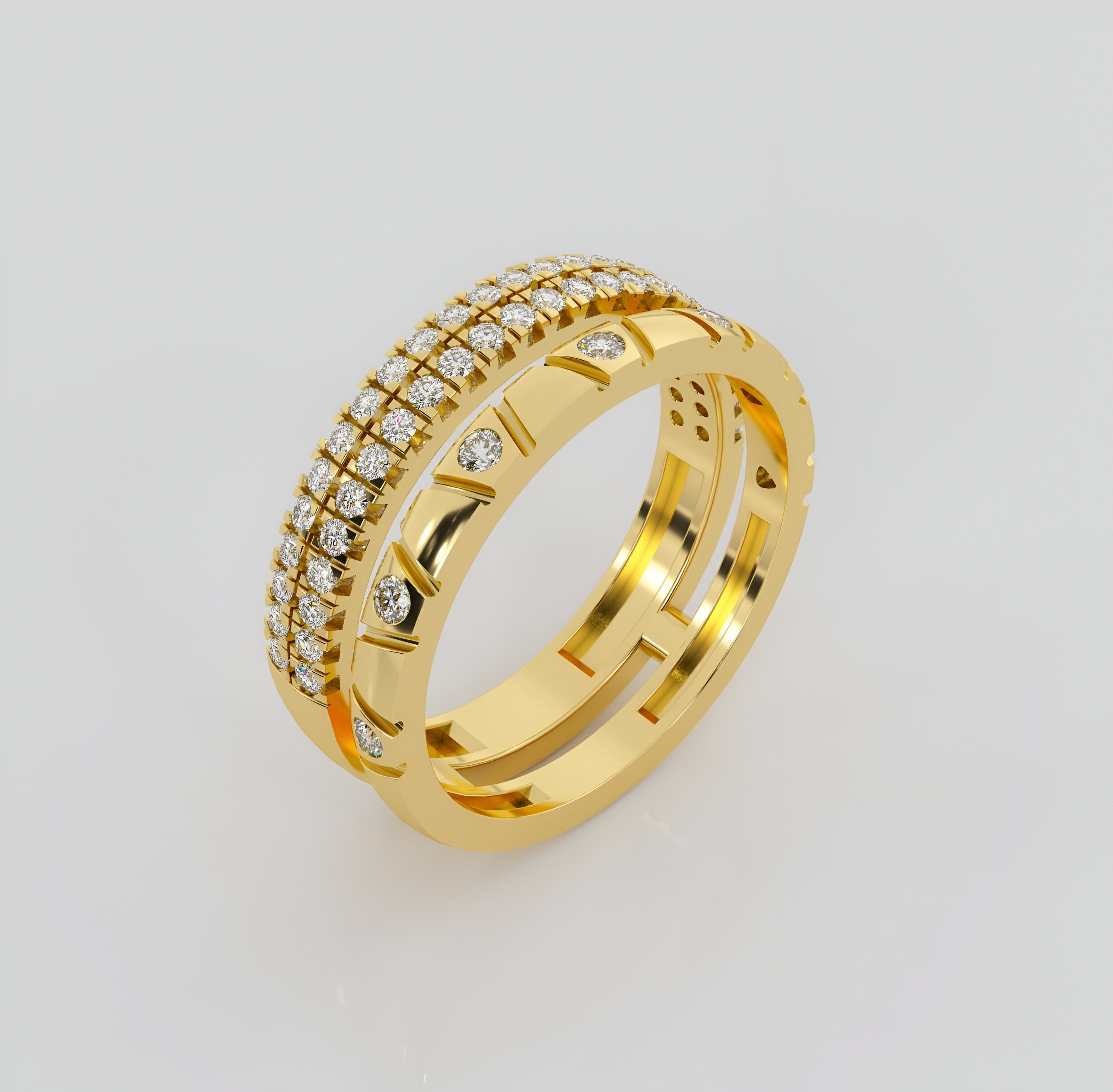 Twin Eternity Diamond Band Ring 3dm stl obj renders details 3D print model_1