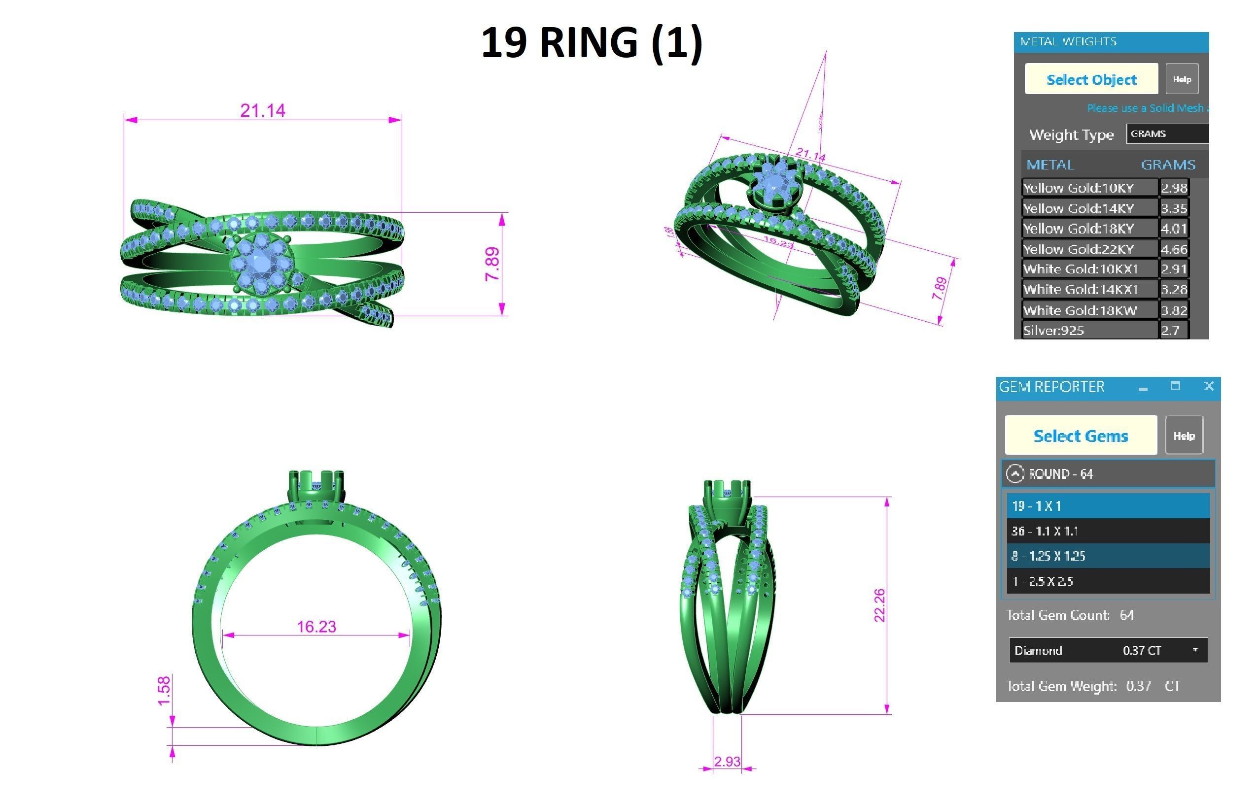 Wire Mesh Diamond Ring 3dm stl obj renders details 3D print model_3
