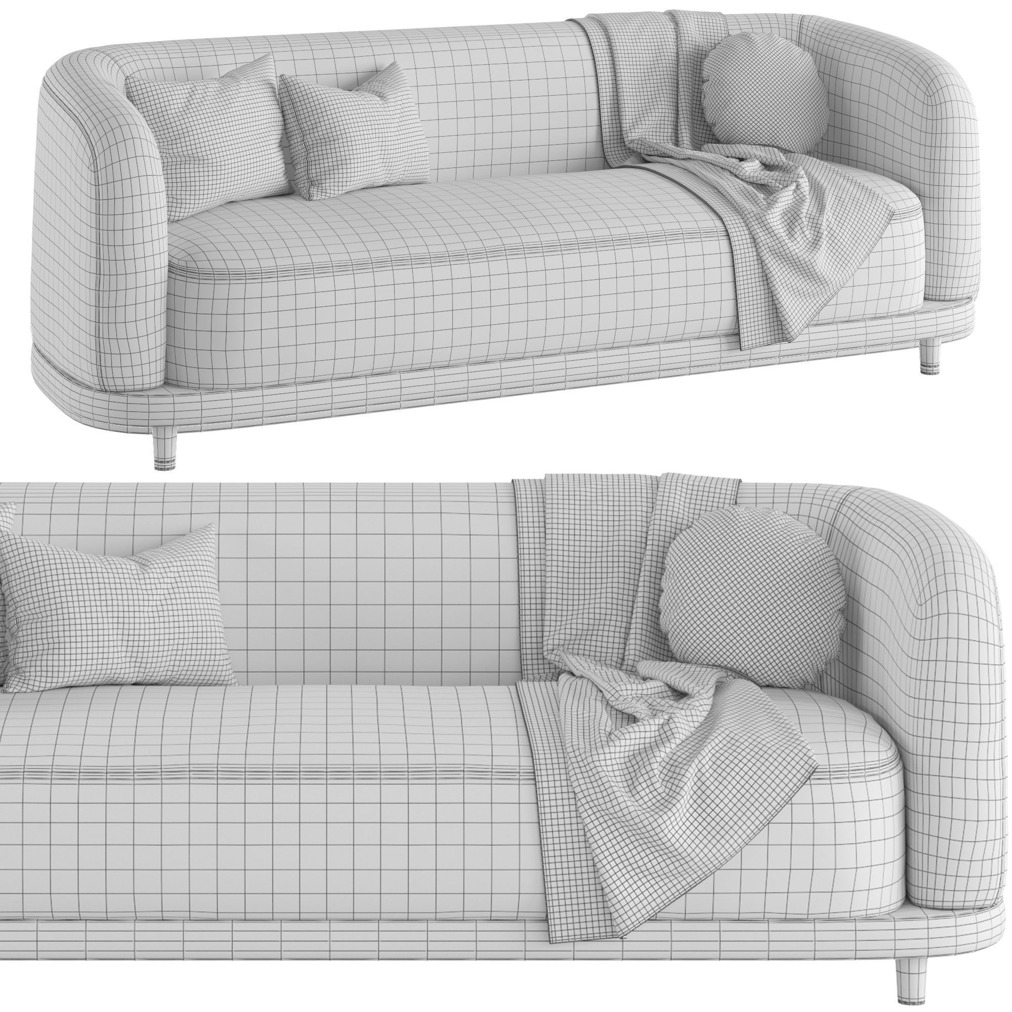 Cora Velvet Curved 3-Seater Couch Sofa by Acanva 3D model_1