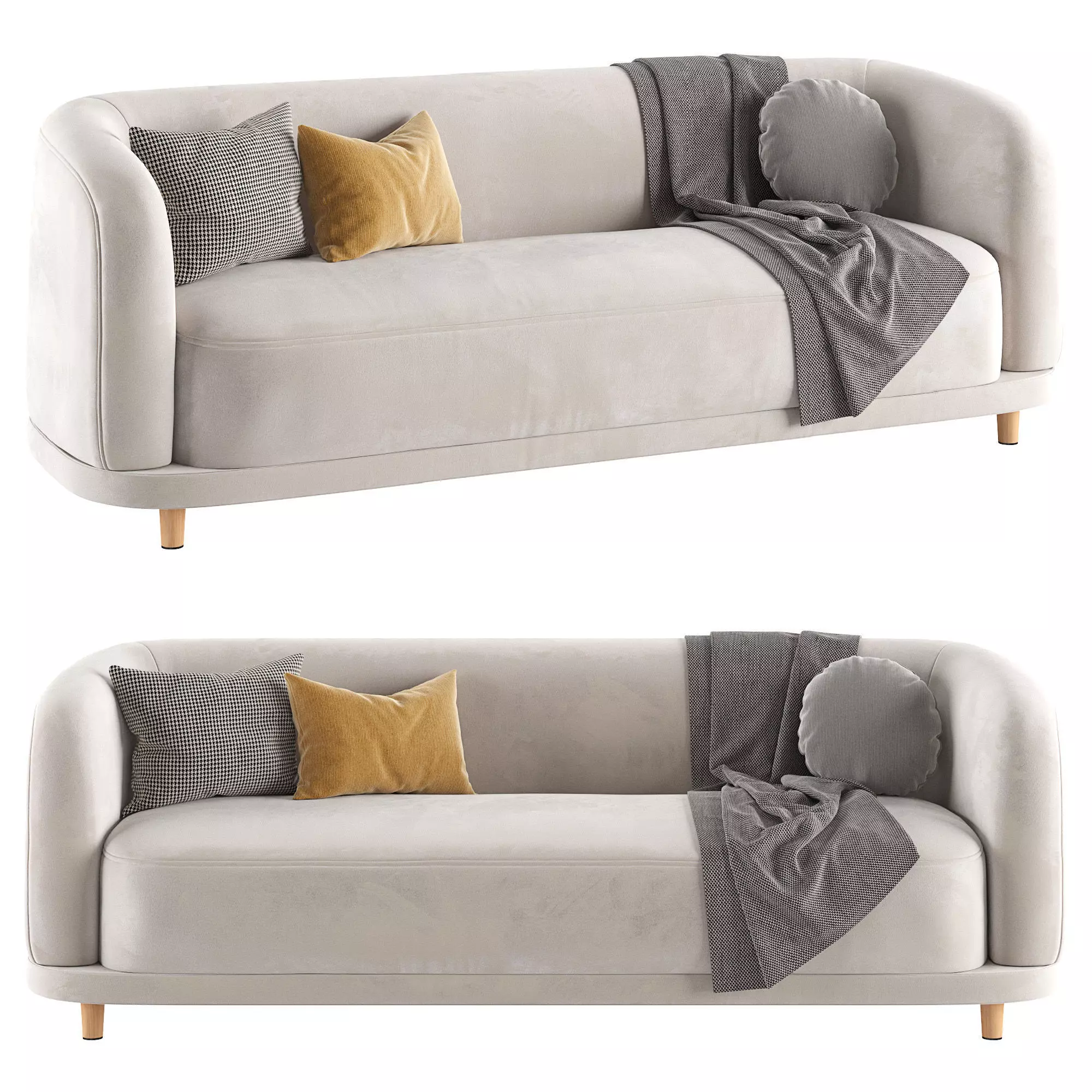 Cora Velvet Curved 3-Seater Couch Sofa by Acanva 3D model_0
