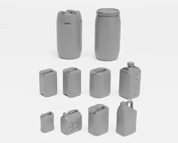 Plastic barrels and canisters in 1-35 scale - supported 3D print model
