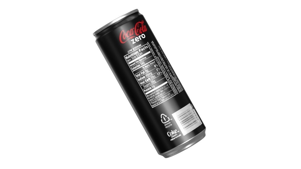 Coca Cola Zero Drink Can Slim 250ml 02 Low-poly 3D model_12