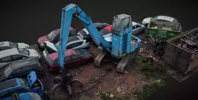 cars wreckage machinery terrain photogrammetry Low-poly 3D model