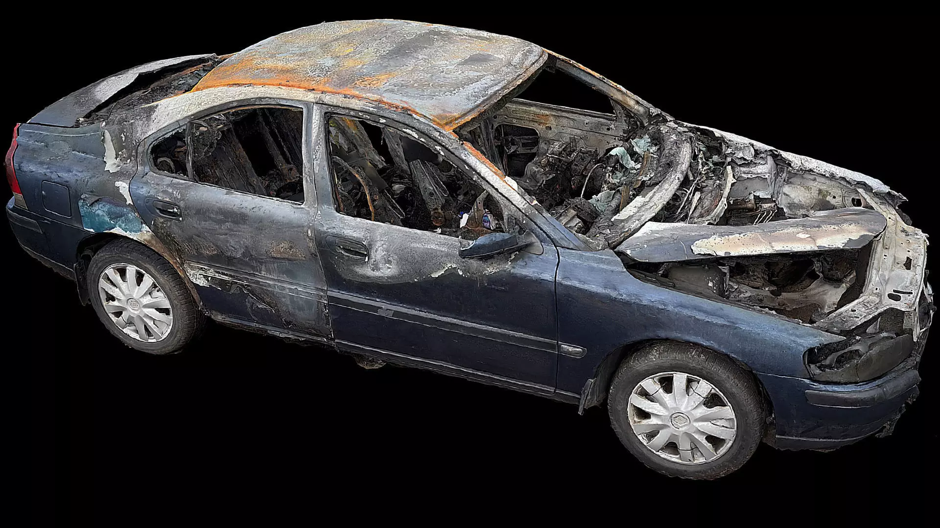 car abandoned burned wreck photogrammetry Low-poly 3D model