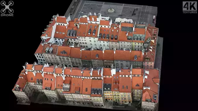 city sector old town marketplace drone air scan Low-poly 3D model