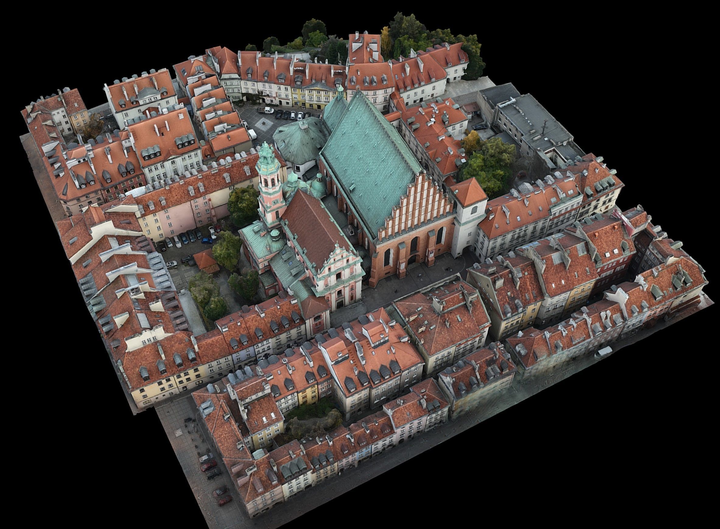 city sector middle ages town cathedral drone photogrammetry Low-poly 3D model_2