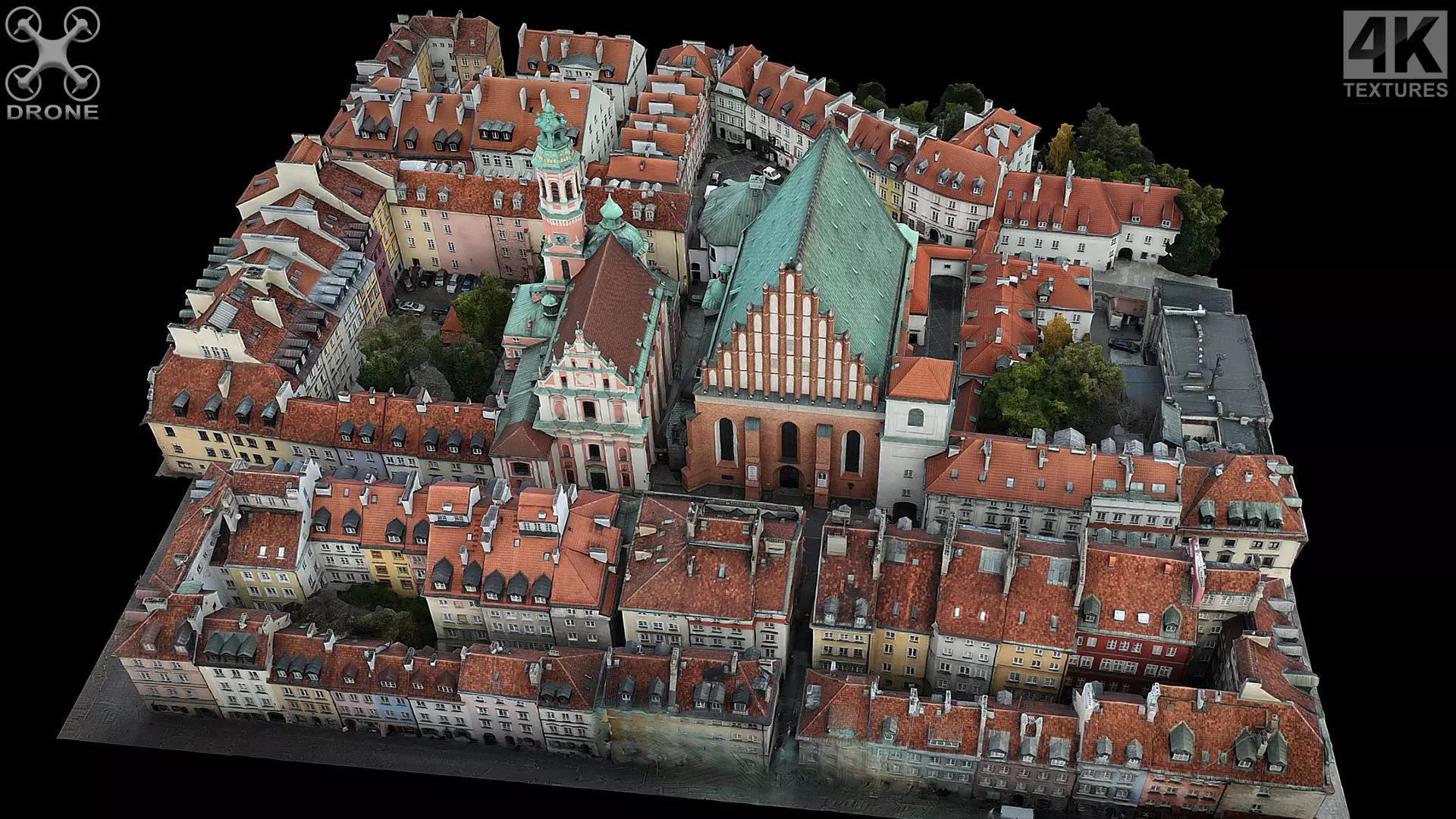 city sector middle ages town cathedral drone photogrammetry Low-poly 3D model_0