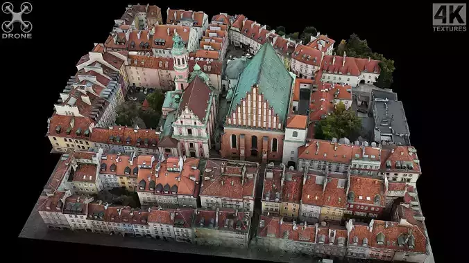 city sector middle ages town cathedral drone photogrammetry Low-poly 3D model