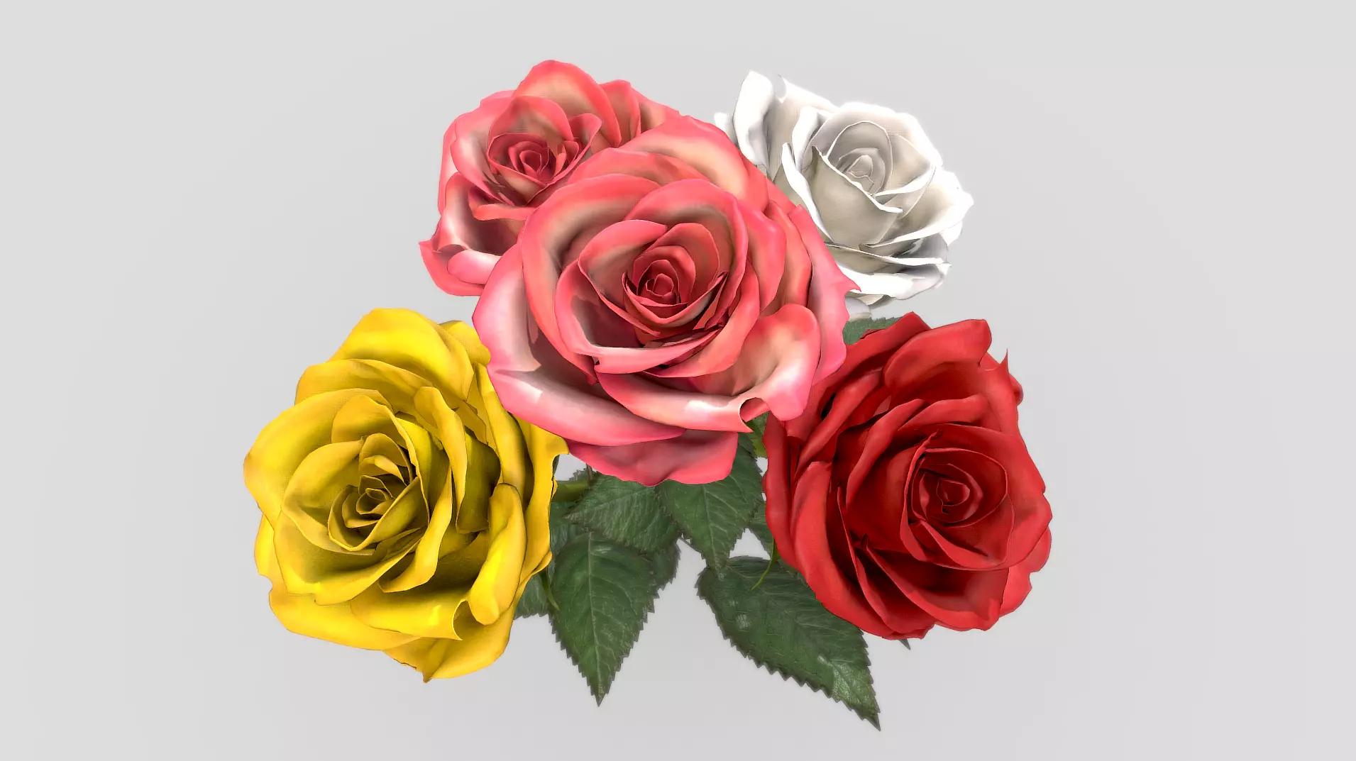 Rose Flower In 4 Colors Low-poly 3D model_0