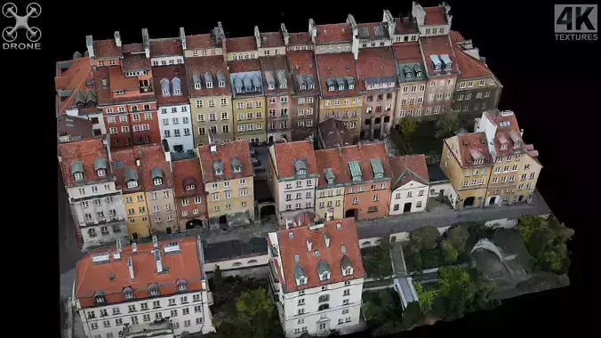 old town middleages city sector drone photogrammetry Low-poly 3D model