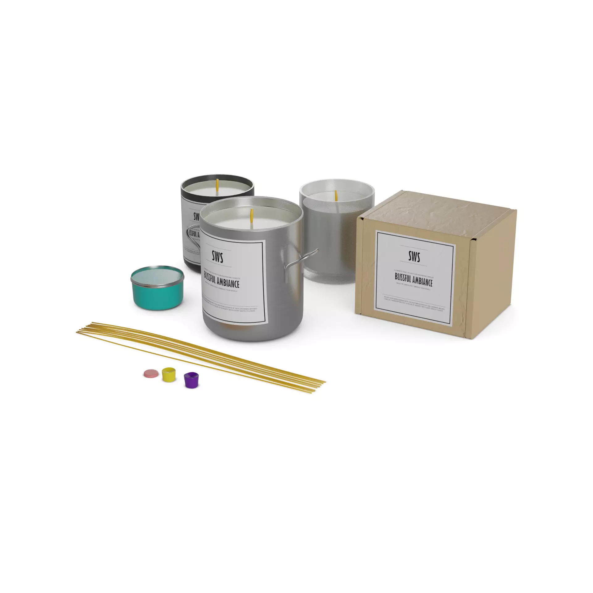 Candles and candleholders Candle Making Kit Low-poly 3D model_0
